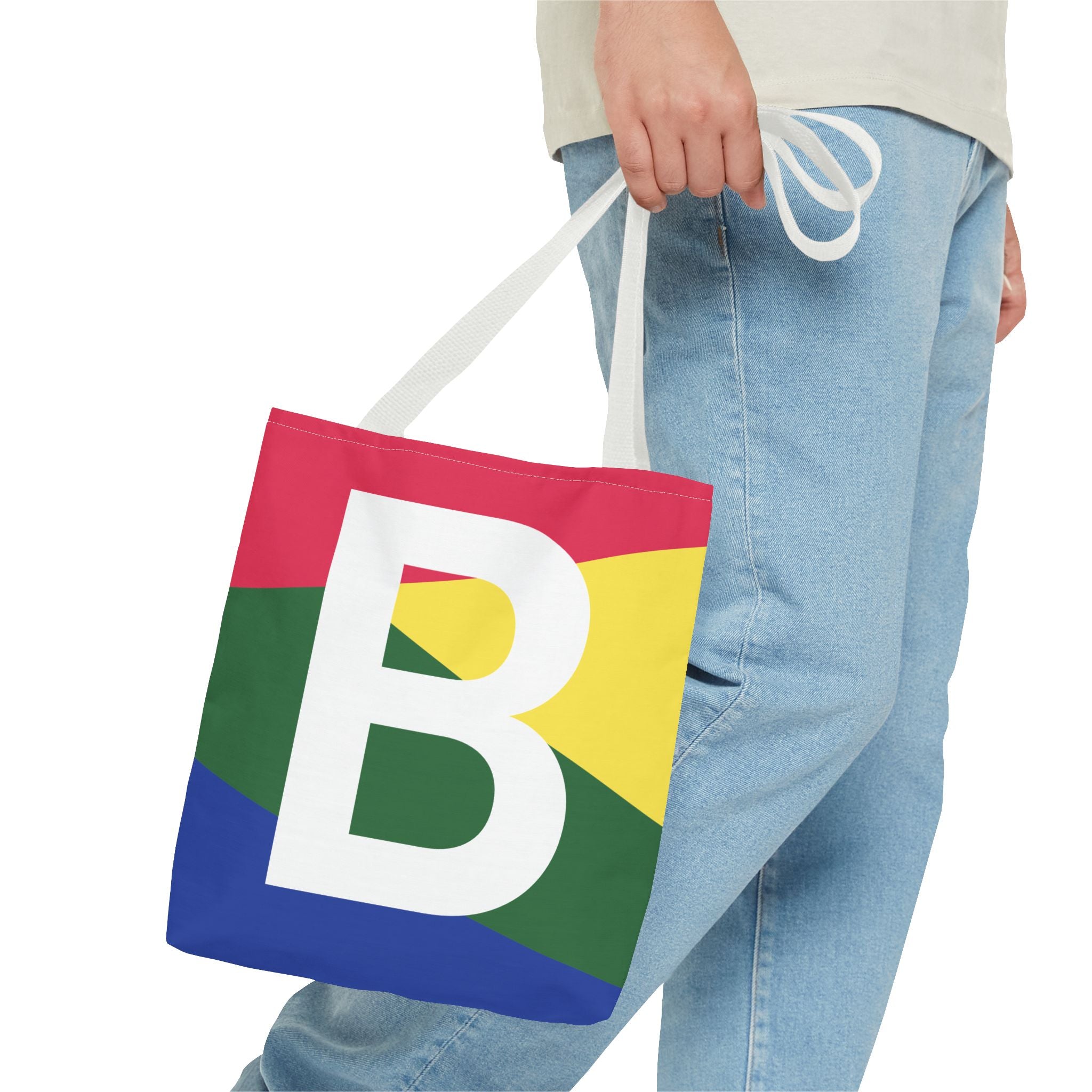 Monogram 'B' Colorblock Tote Bag — Personalized Initial B Shoulder Tote