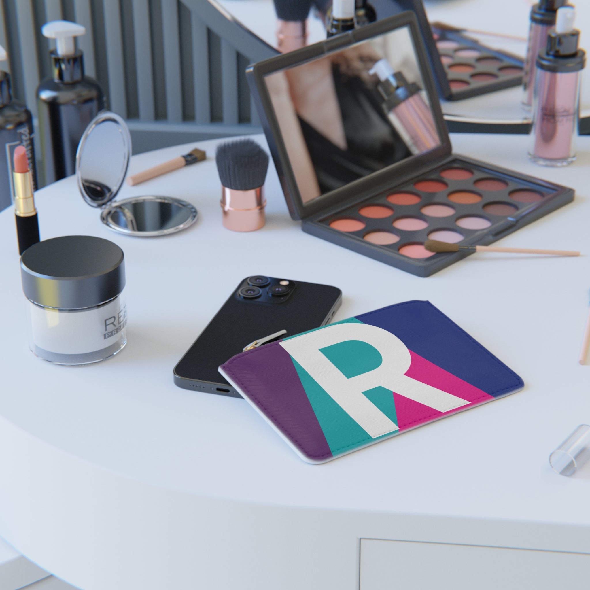 Initial R Mini Clutch — Colorblock Monogram Wristlet Wallet