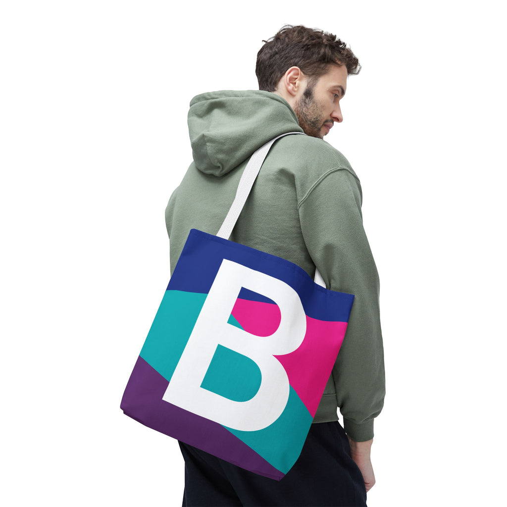 Monogram 'B' Colorblock Tote Bag — Personalized Initial B Shoulder Tote