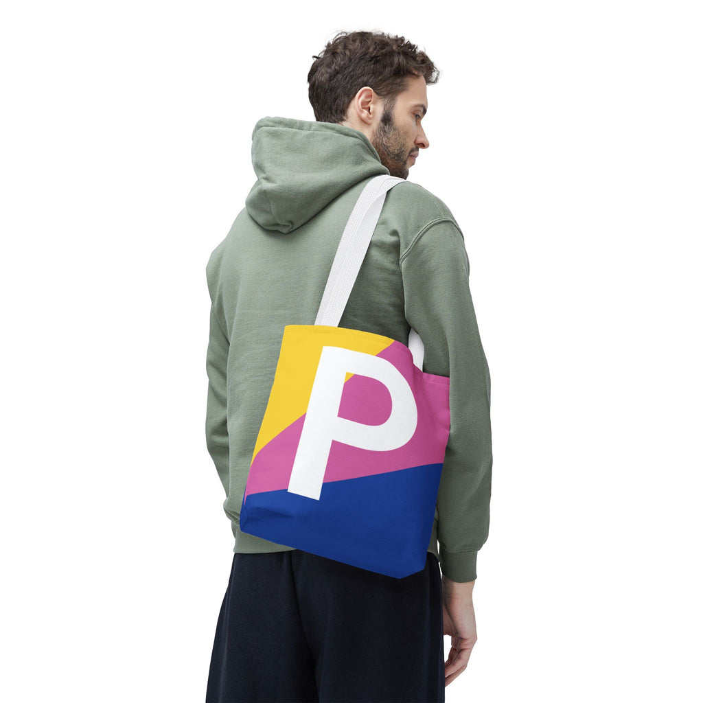 Monogram 'P' Colorblock Tote Bag — Personalized Initial P Shoulder Tote