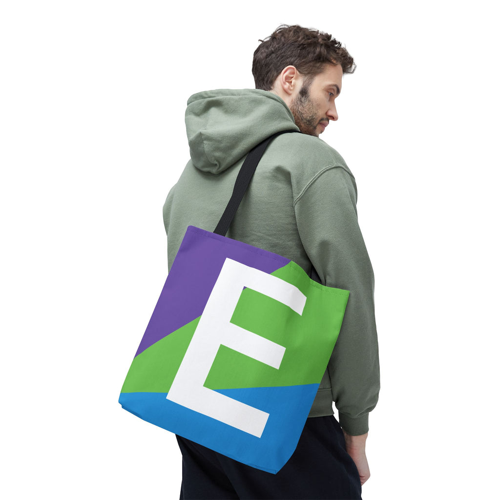 Monogram 'E' Colorblock Tote Bag — Personalized Initial E Shoulder Tote