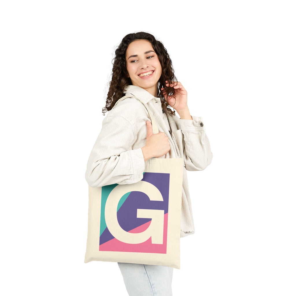 Initial G Colorblock Canvas Tote Bag — Monogram Letter G Reusable Grocery Tote