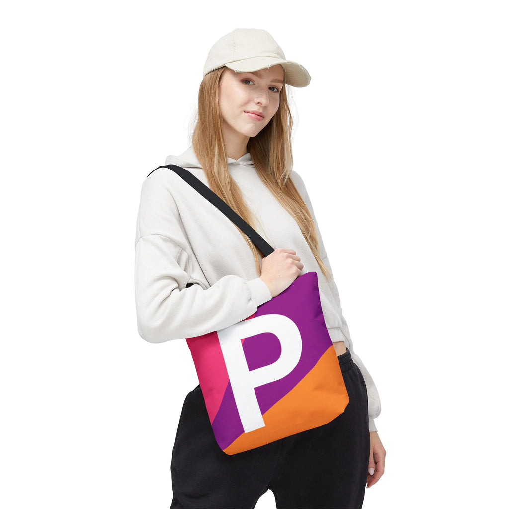 Monogram 'P' Colorblock Tote Bag — Personalized Initial P Shoulder Tote