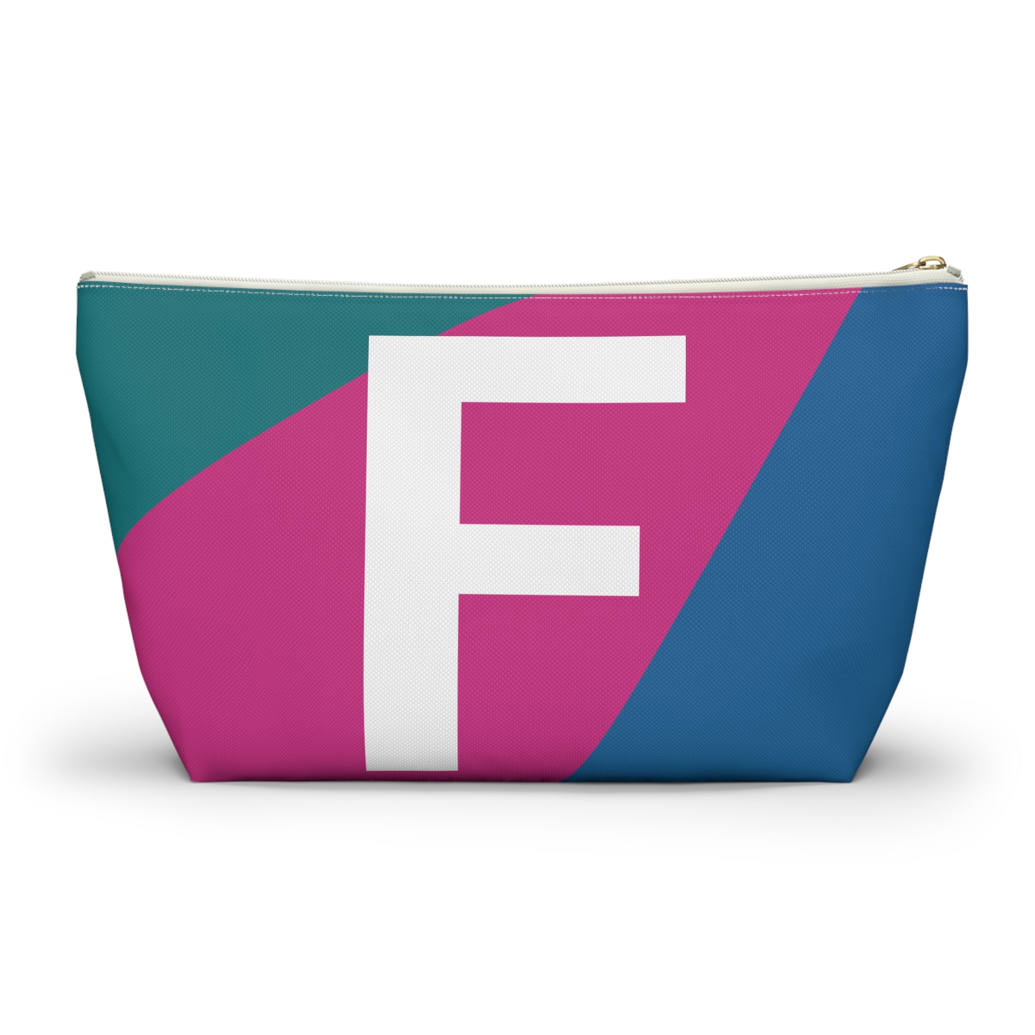 Initials Colorblock Accessory Pouch — Monogram F T-Bottom Cosmetic Bag