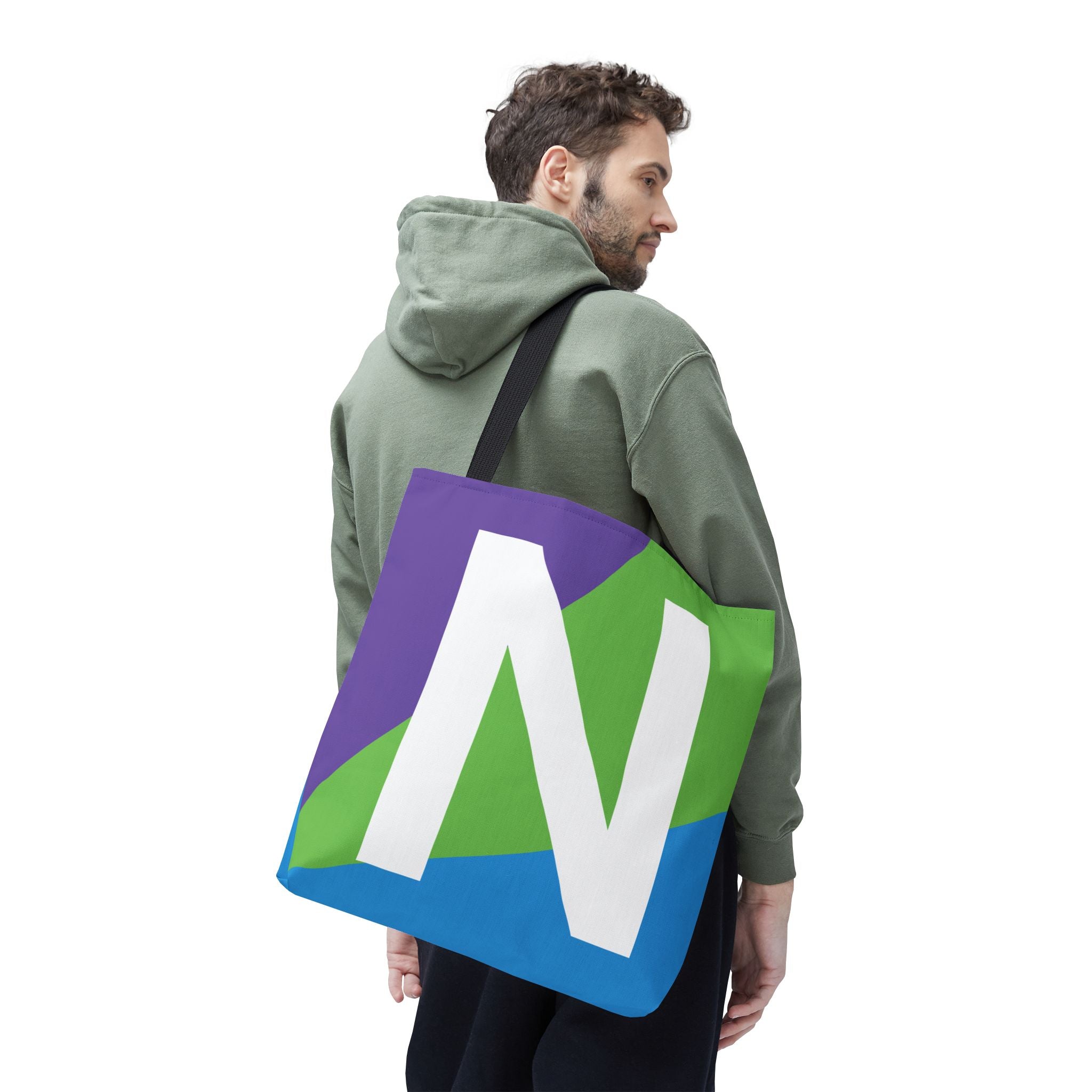 Monogram 'N' Colorblock Tote Bag — Personalized Initial N Shoulder Tote