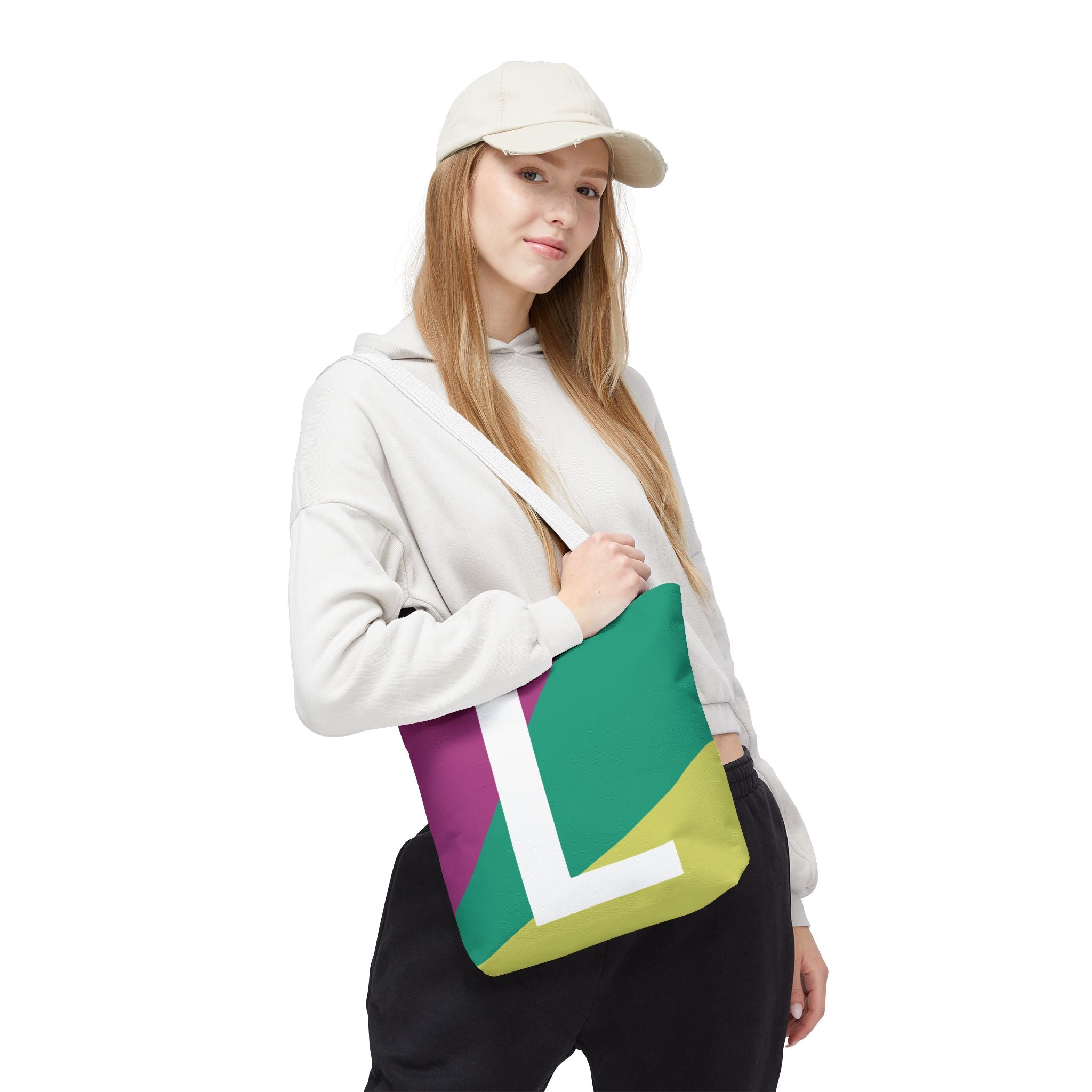 Monogram 'L' Colorblock Tote Bag — Personalized Initial L Shoulder Tote