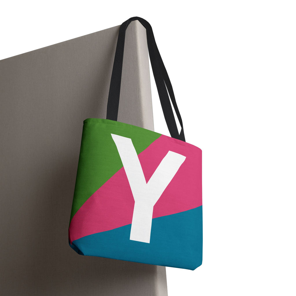 Monogram 'Y' Colorblock Tote Bag — Personalized Initial Y Shoulder Tote