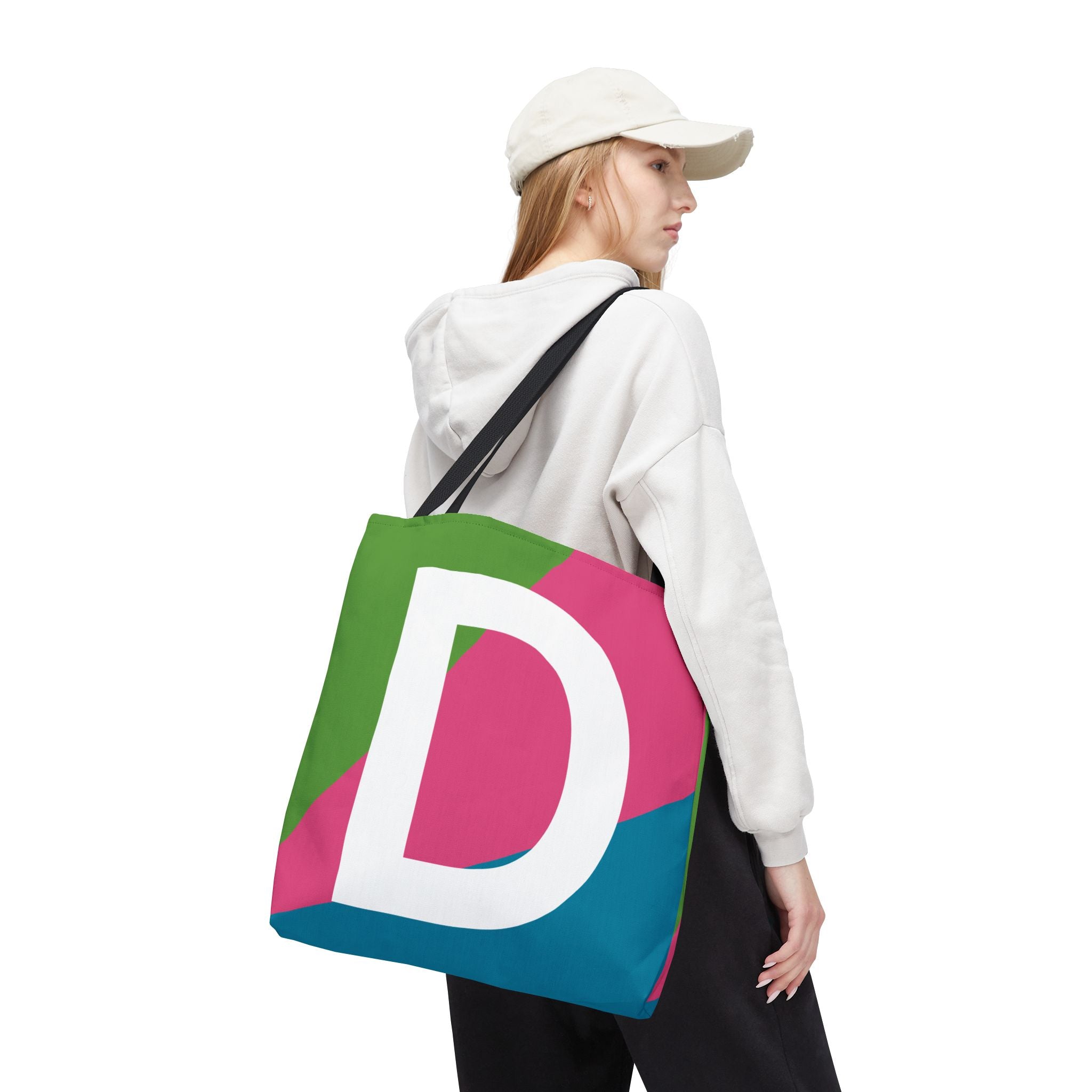 Monogram 'D' Colorblock Tote Bag — Personalized Initial D Shoulder Tote
