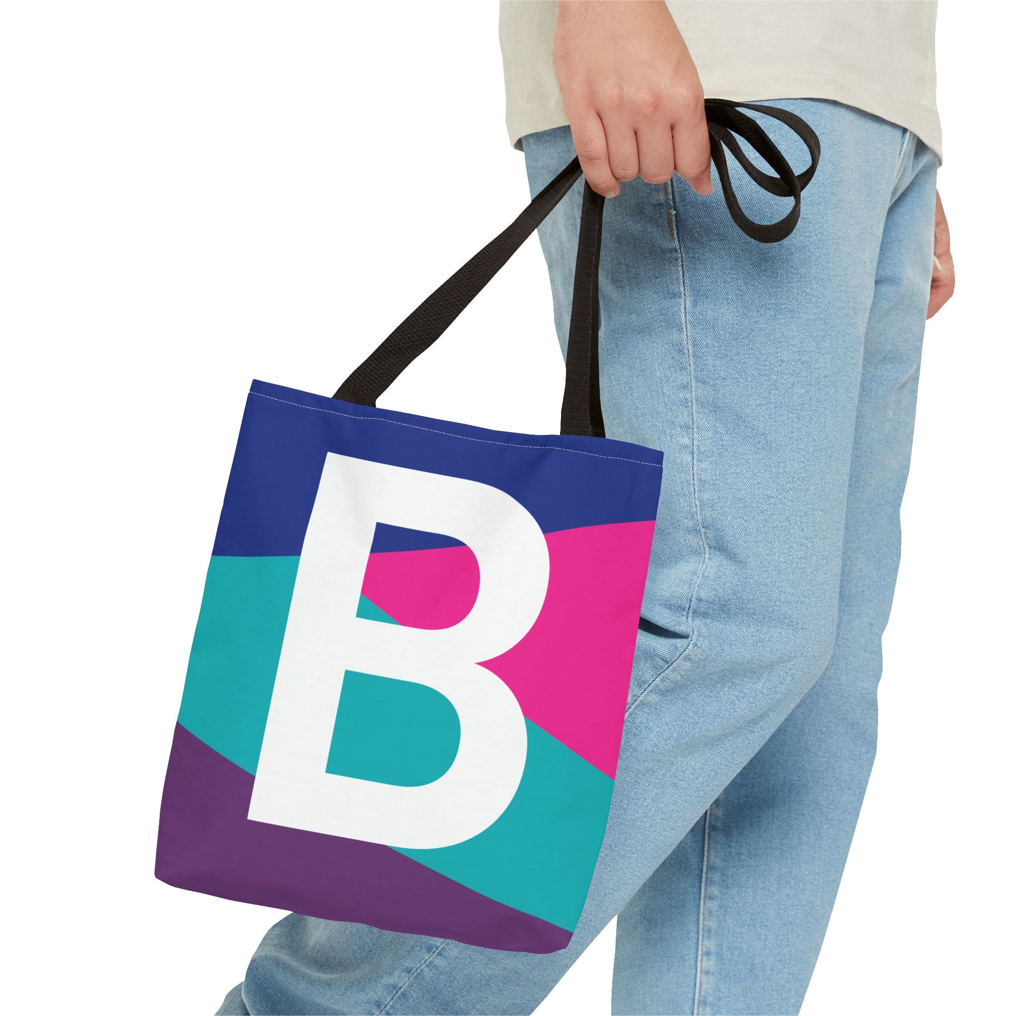 Monogram 'B' Colorblock Tote Bag — Personalized Initial B Shoulder Tote