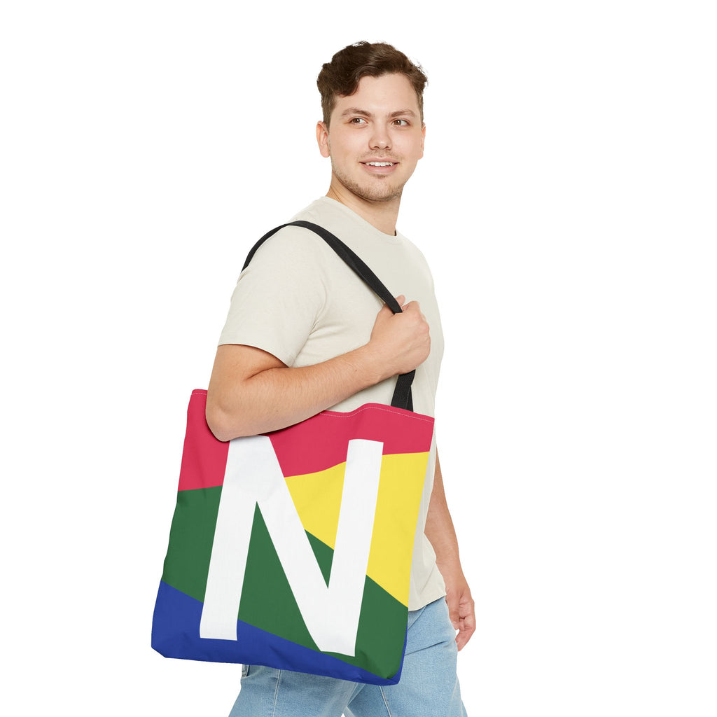 Monogram 'N' Colorblock Tote Bag — Personalized Initial N Shoulder Tote