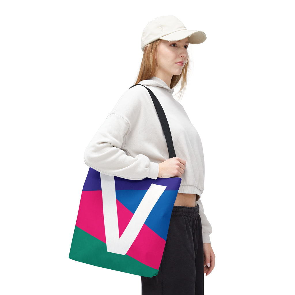 Monogram 'V' Colorblock Tote Bag — Personalized Initial V Shoulder Tote