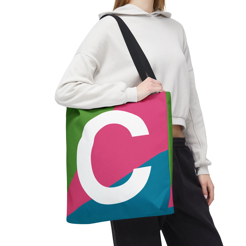 Monogram 'C' Colorblock Tote Bag — Personalized Initial C Shoulder Tote
