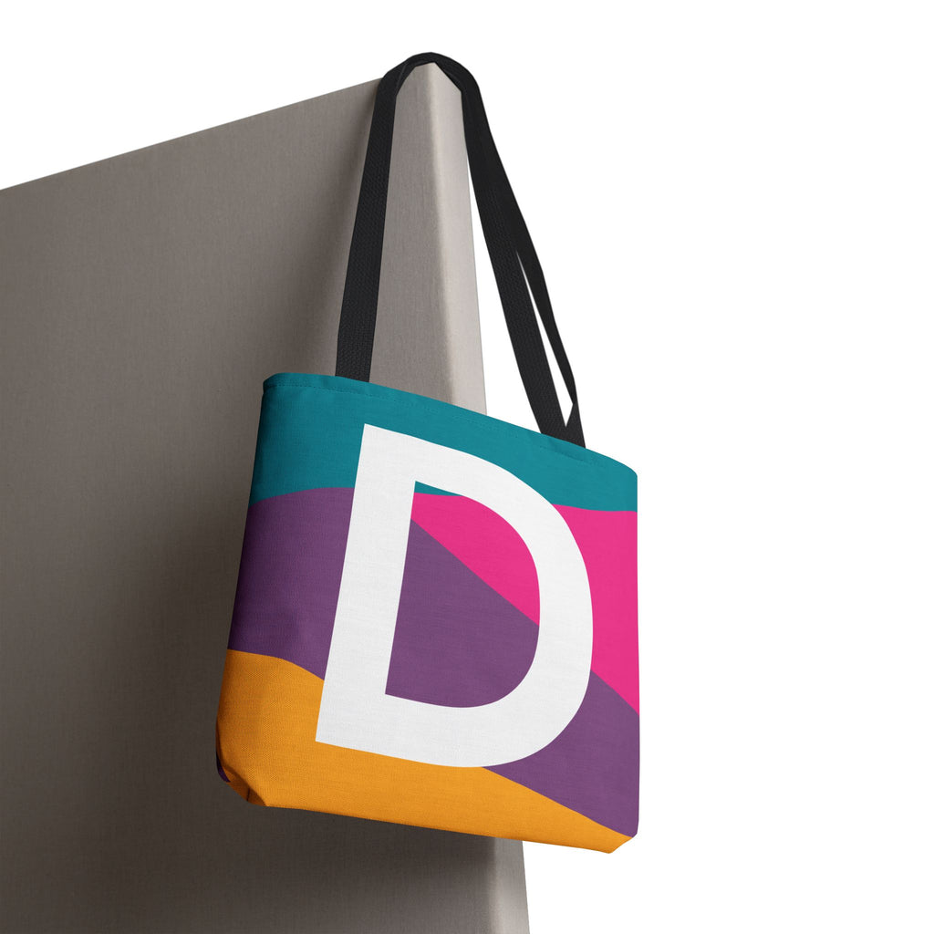 Monogram 'D' Colorblock Tote Bag — Personalized Initial D Shoulder Tote