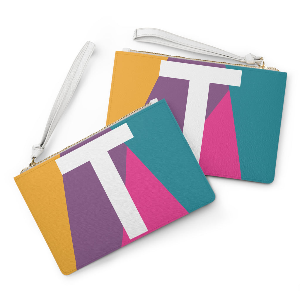 Monogram 'T' Colorblock Clutch Bag — Bold Geometric Wristlet for Everyday & Gifts