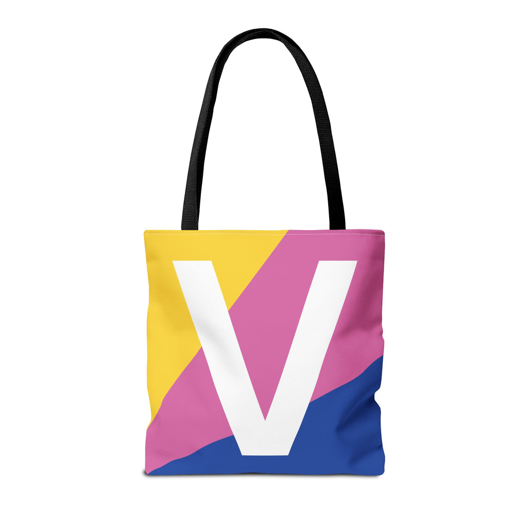 Monogram 'V' Colorblock Tote Bag — Personalized Initial V Shoulder Tote
