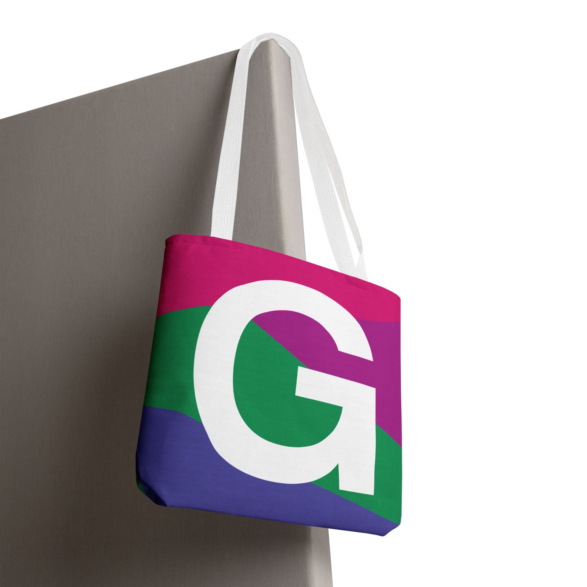 Monogram 'G' Colorblock Tote Bag — Personalized Initial G Shoulder Tote