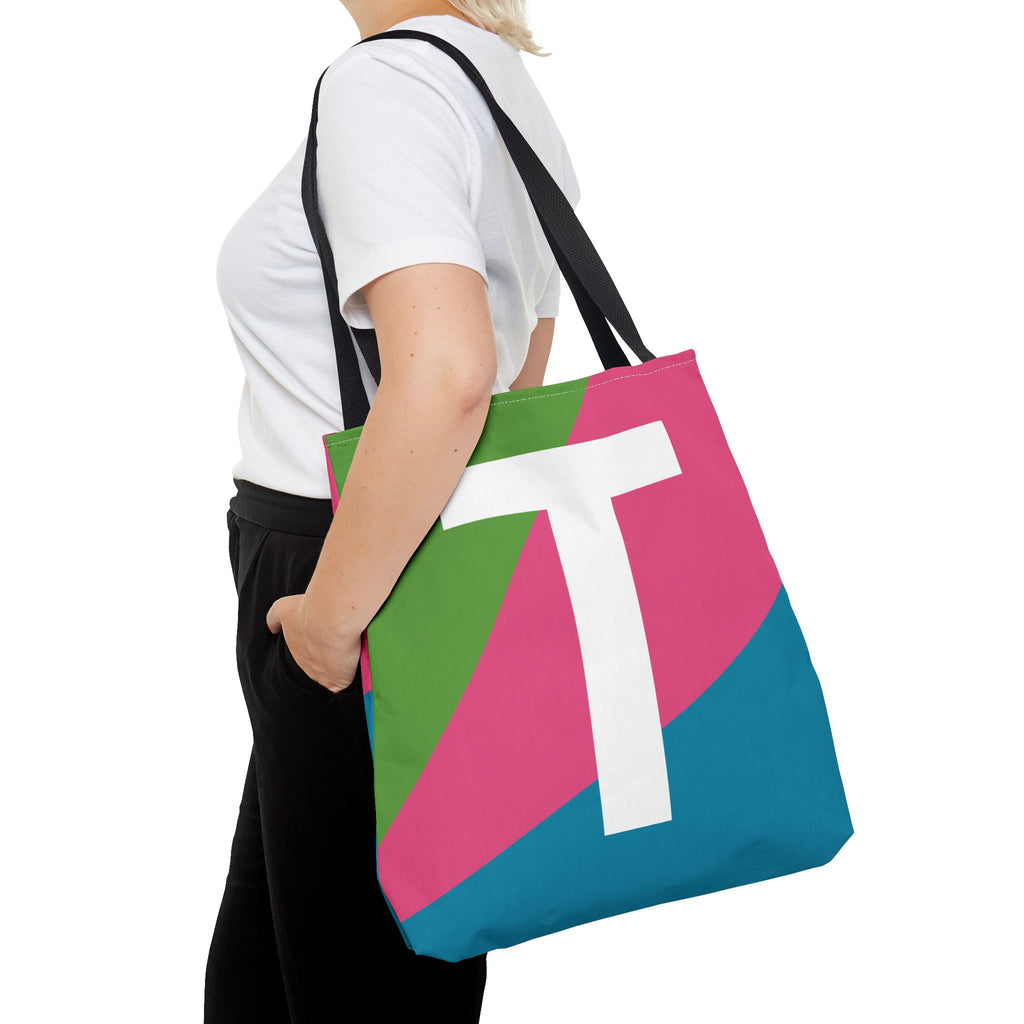 Monogram 'T' Colorblock Tote Bag — Personalized Initial T Shoulder Tote