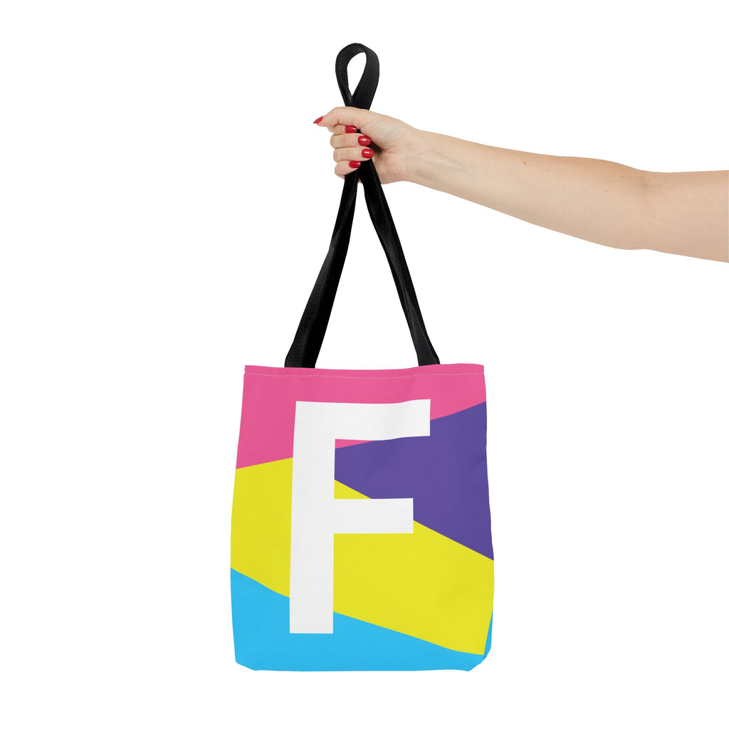 Monogram 'F' Colorblock Tote Bag — Personalized Initial F Shoulder Tote