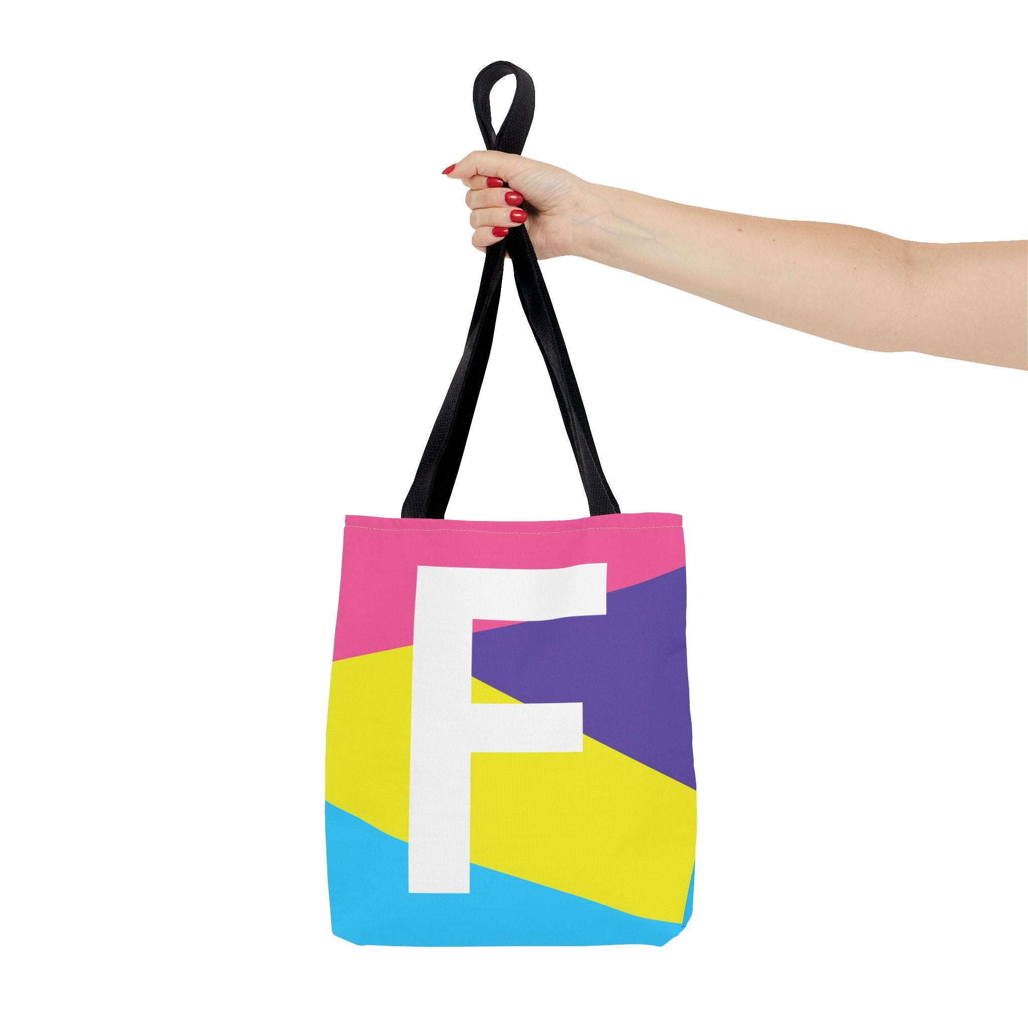 Monogram 'F' Colorblock Tote Bag — Personalized Initial F Shoulder Tote