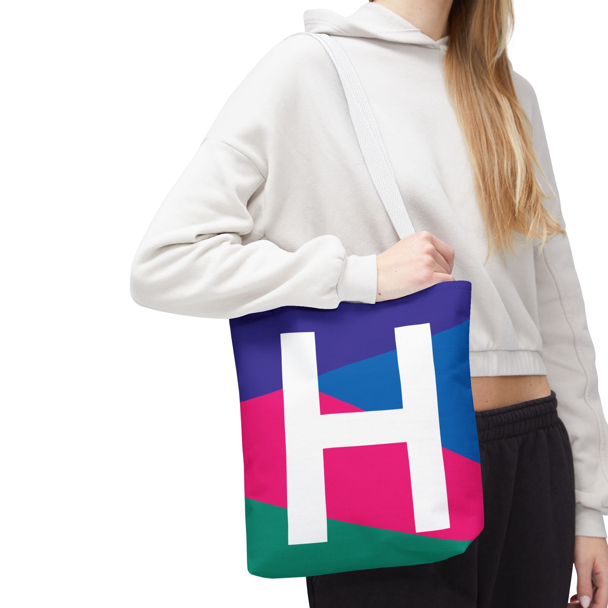 Monogram 'H' Colorblock Tote Bag — Personalized Initial H Shoulder Tote