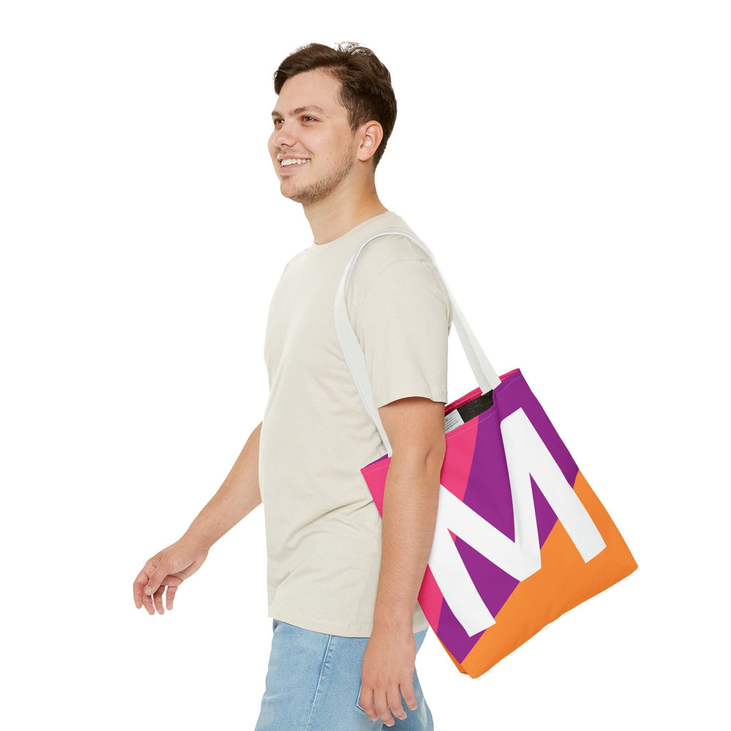 Monogram 'M' Colorblock Tote Bag — Personalized Initial M Shoulder Tote