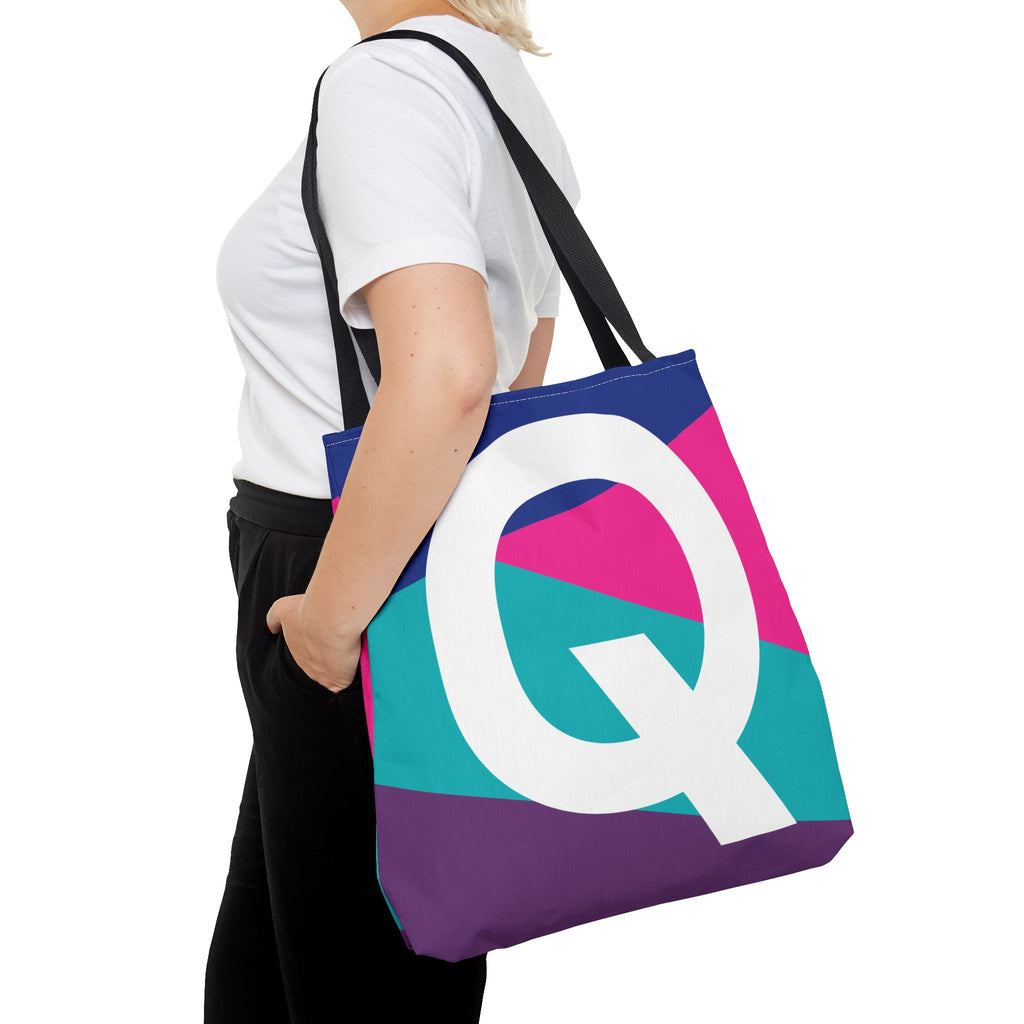 Monogram 'Q' Colorblock Tote Bag — Personalized Initial Q Shoulder Tote