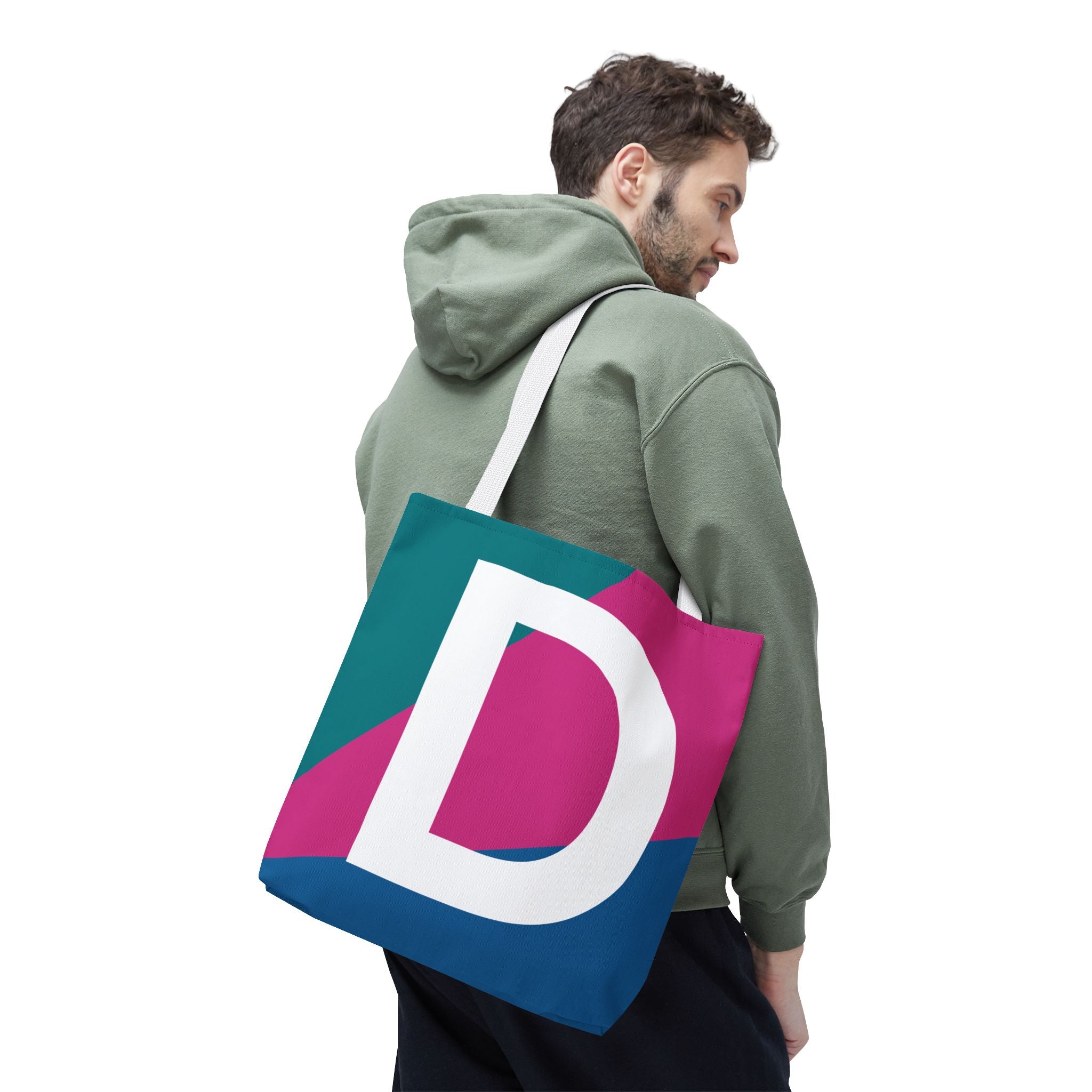 Monogram 'D' Colorblock Tote Bag — Personalized Initial D Shoulder Tote