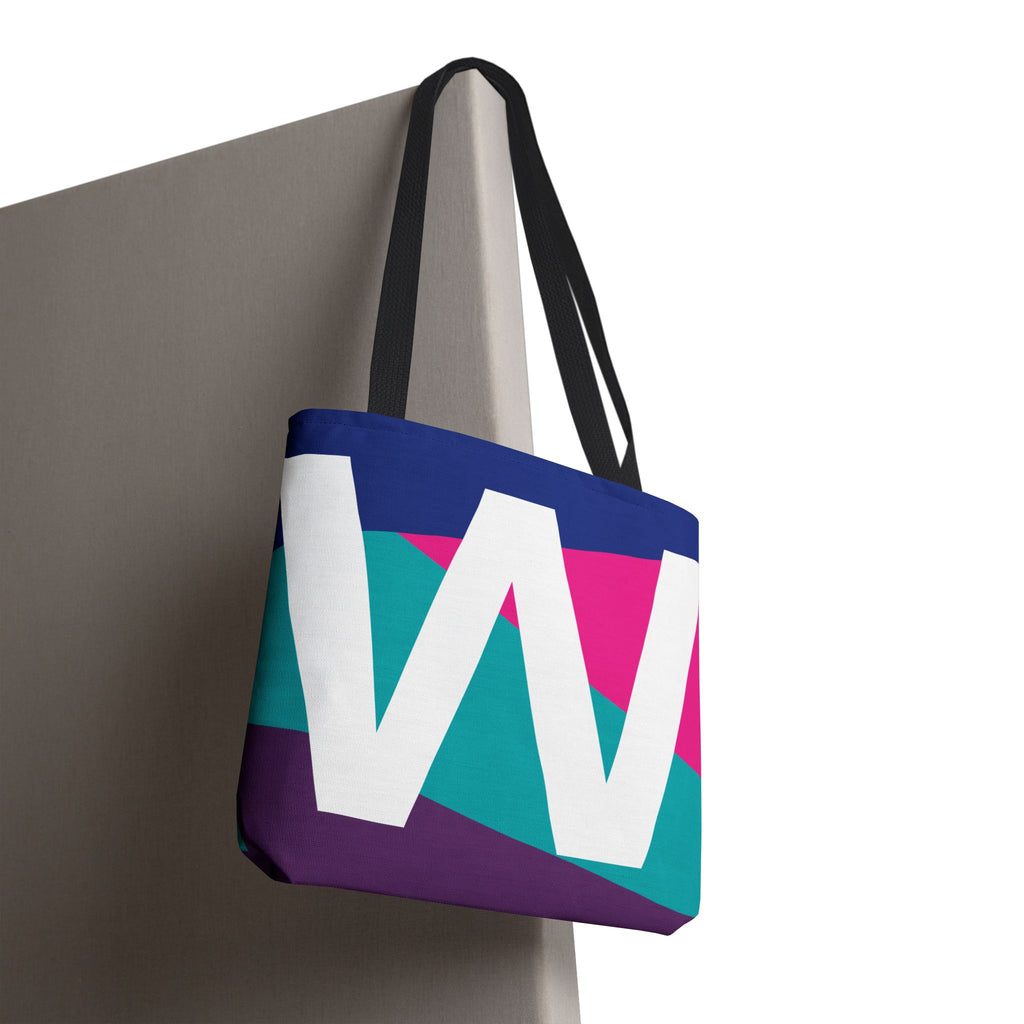 Monogram 'W' Colorblock Tote Bag — Personalized Initial W Shoulder Tote