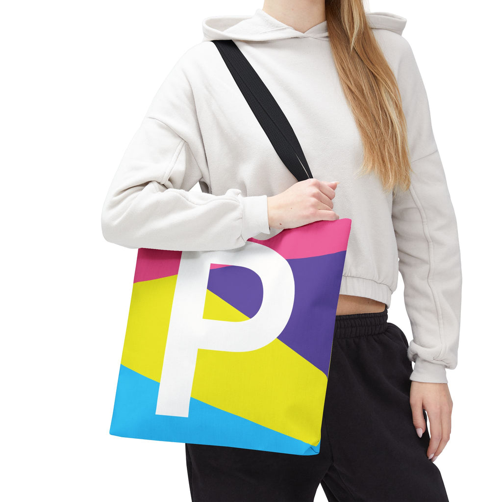 Monogram 'P' Colorblock Tote Bag — Personalized Initial P Shoulder Tote
