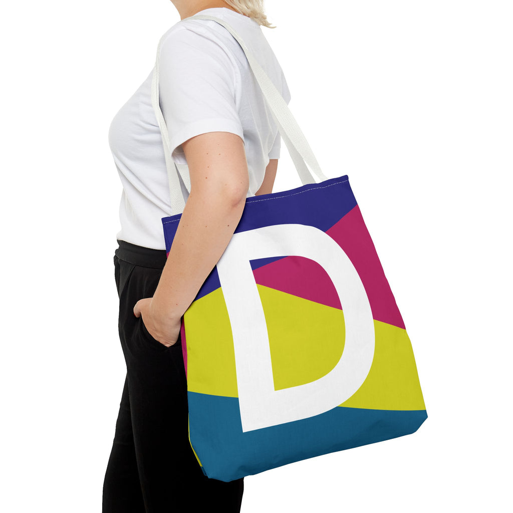 Monogram 'D' Colorblock Tote Bag — Personalized Initial D Shoulder Tote