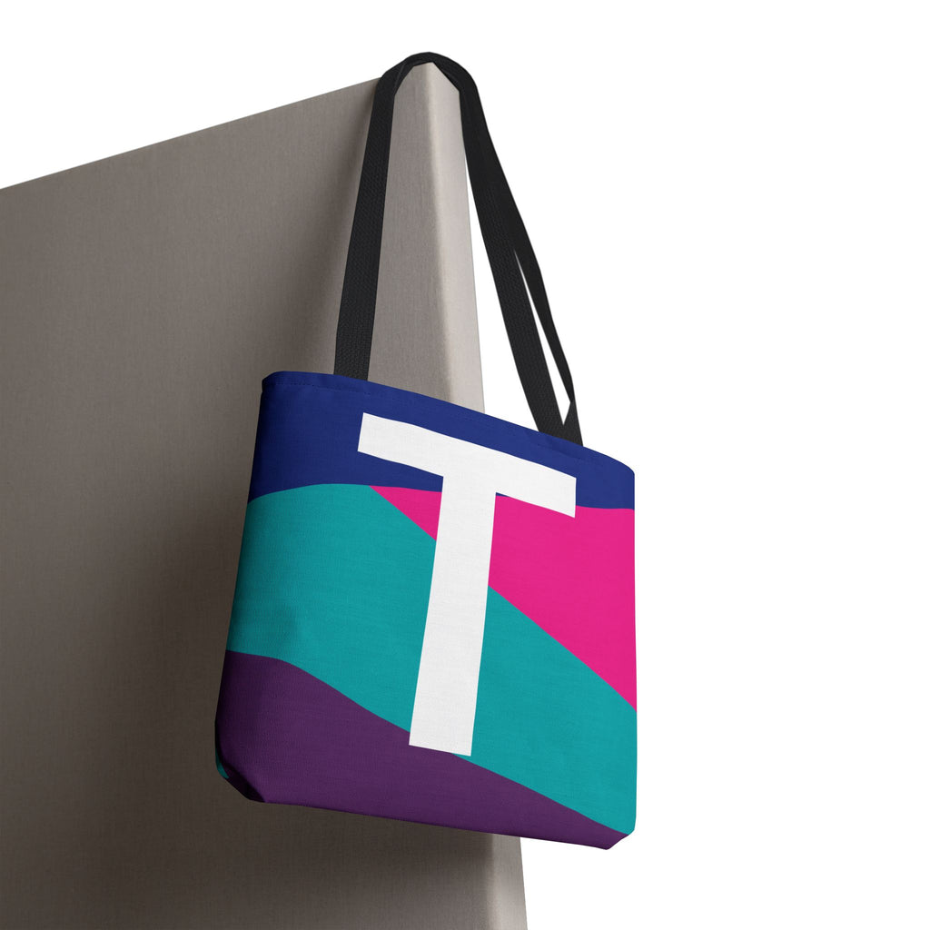 Monogram 'T' Colorblock Tote Bag — Personalized Initial T Shoulder Tote