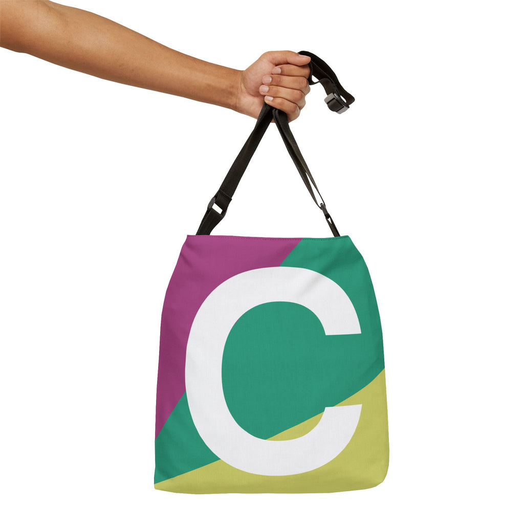 Initial Letter 'C' Colorblock Adjustable Tote Bag — Monogram Alphabet Shoulder Bag