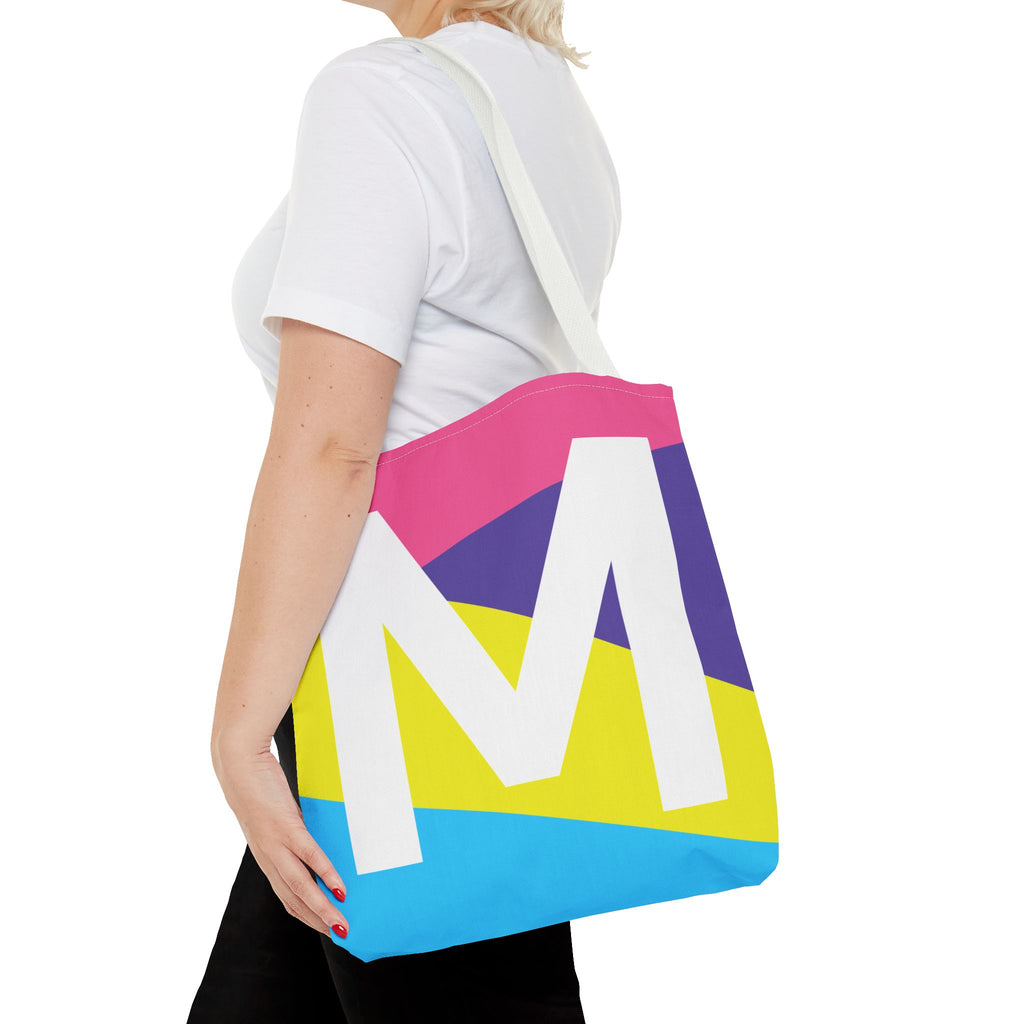 Monogram 'M' Colorblock Tote Bag — Personalized Initial M Shoulder Tote