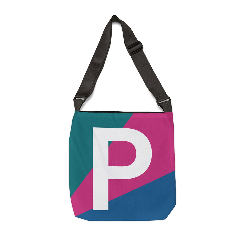 Initial Letter 'P' Colorblock Adjustable Tote Bag — Monogram Alphabet Shoulder Bag