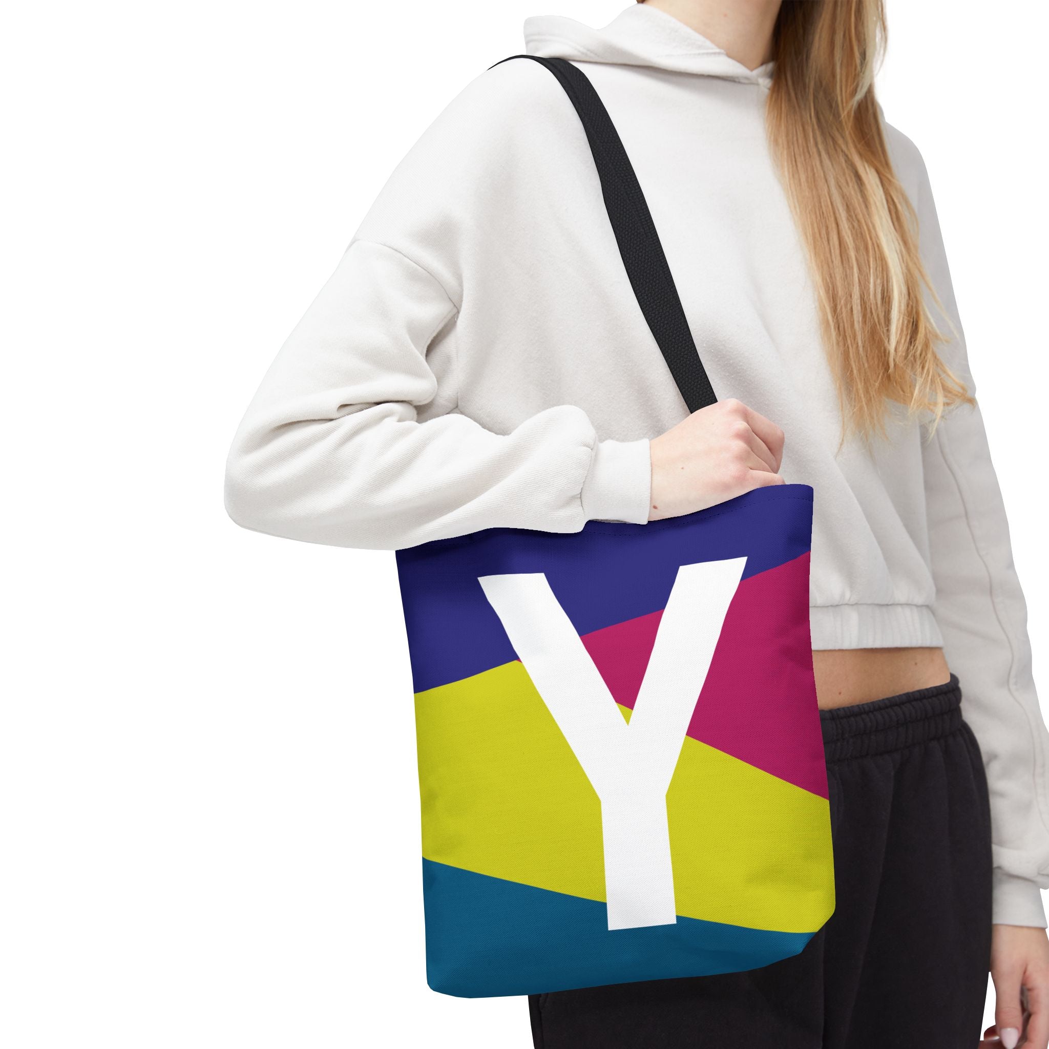 Monogram 'Y' Colorblock Tote Bag — Personalized Initial Y Shoulder Tote