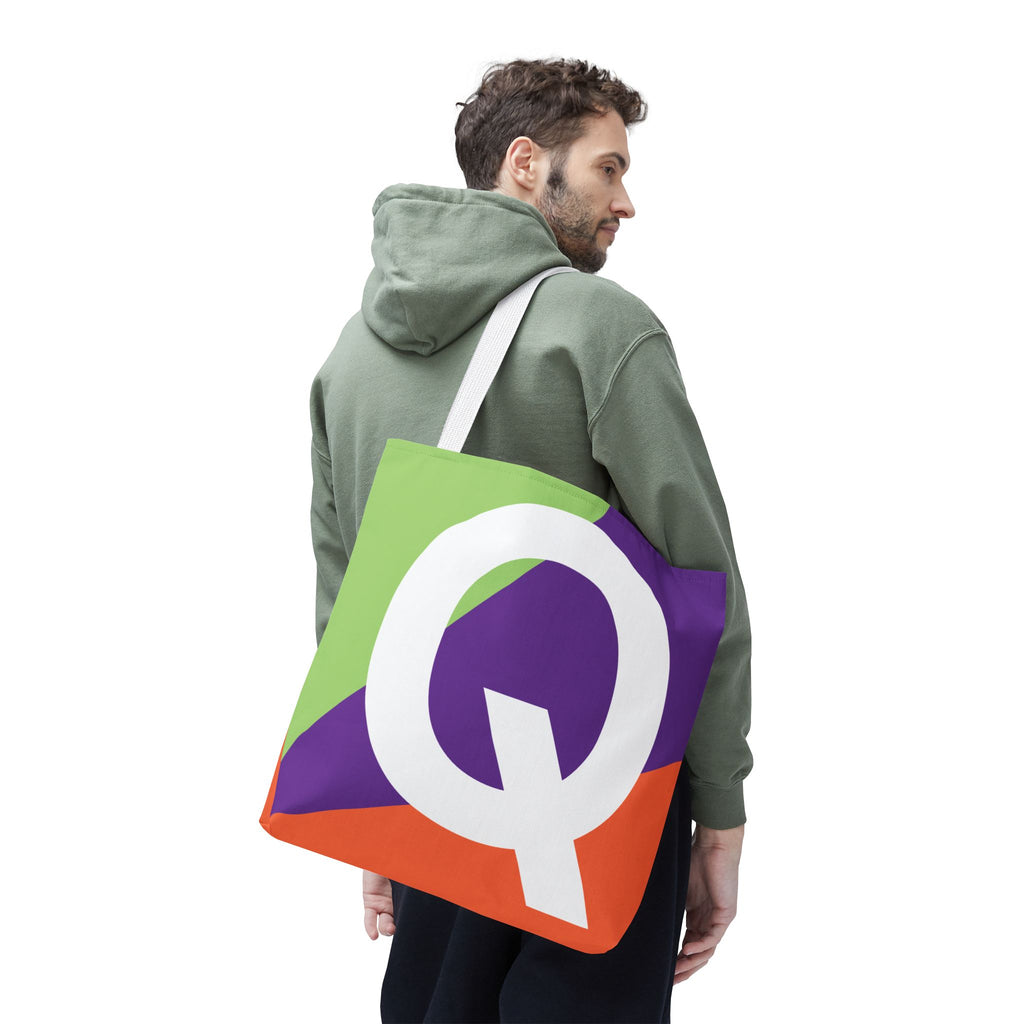 Monogram 'Q' Colorblock Tote Bag — Personalized Initial Q Shoulder Tote