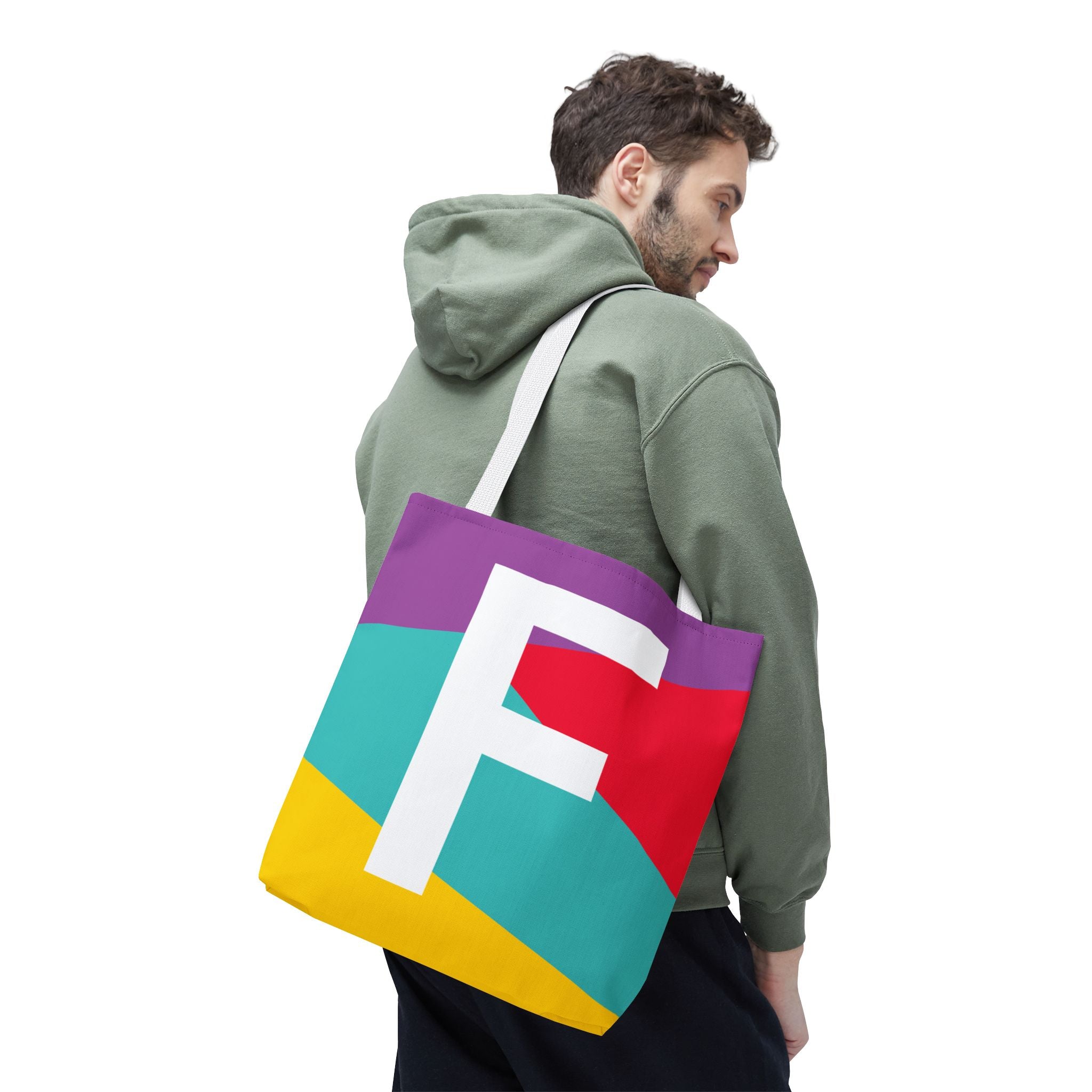 Monogram 'F' Colorblock Tote Bag — Personalized Initial F Shoulder Tote