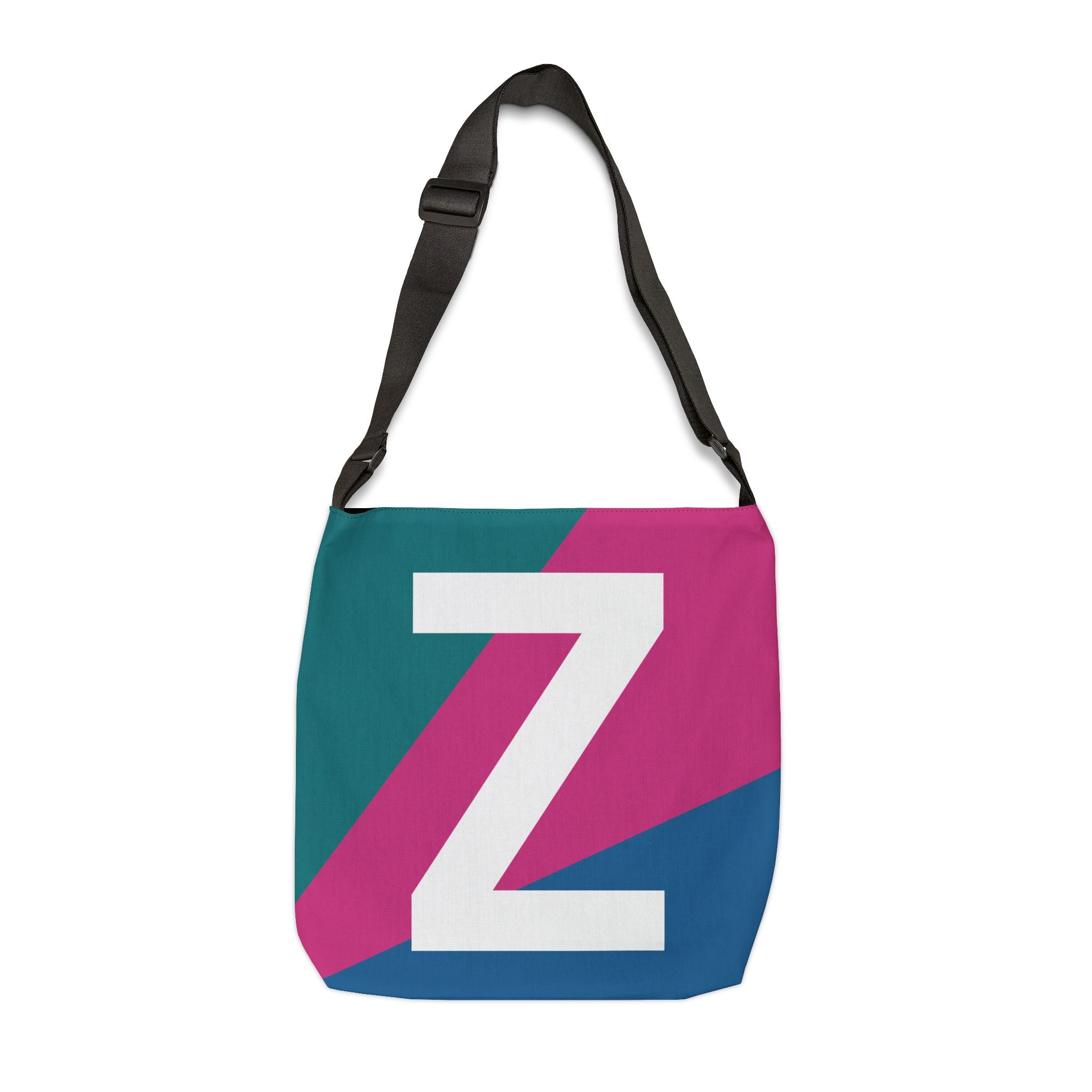 Initial Letter 'Z' Colorblock Adjustable Tote Bag — Monogram Alphabet Shoulder Bag