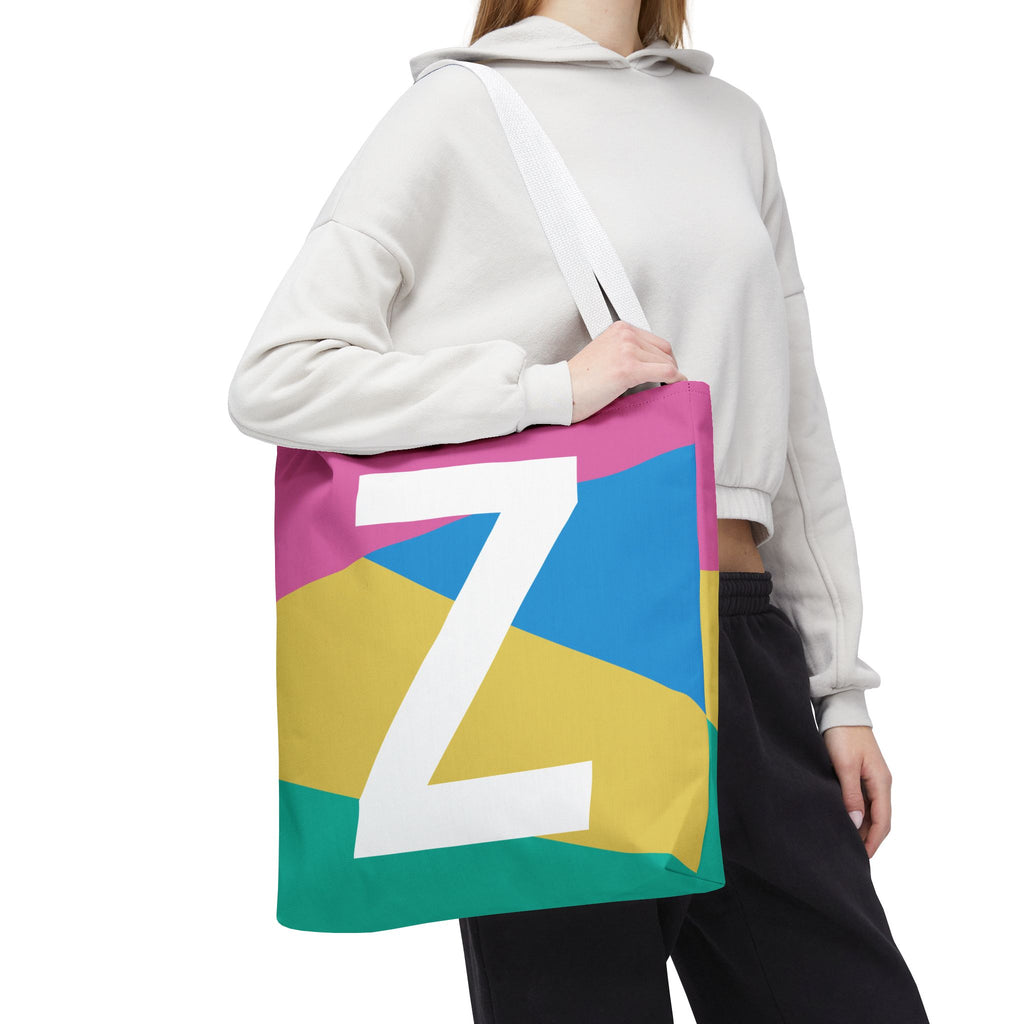 Monogram 'Z' Colorblock Tote Bag — Personalized Initial Z Shoulder Tote