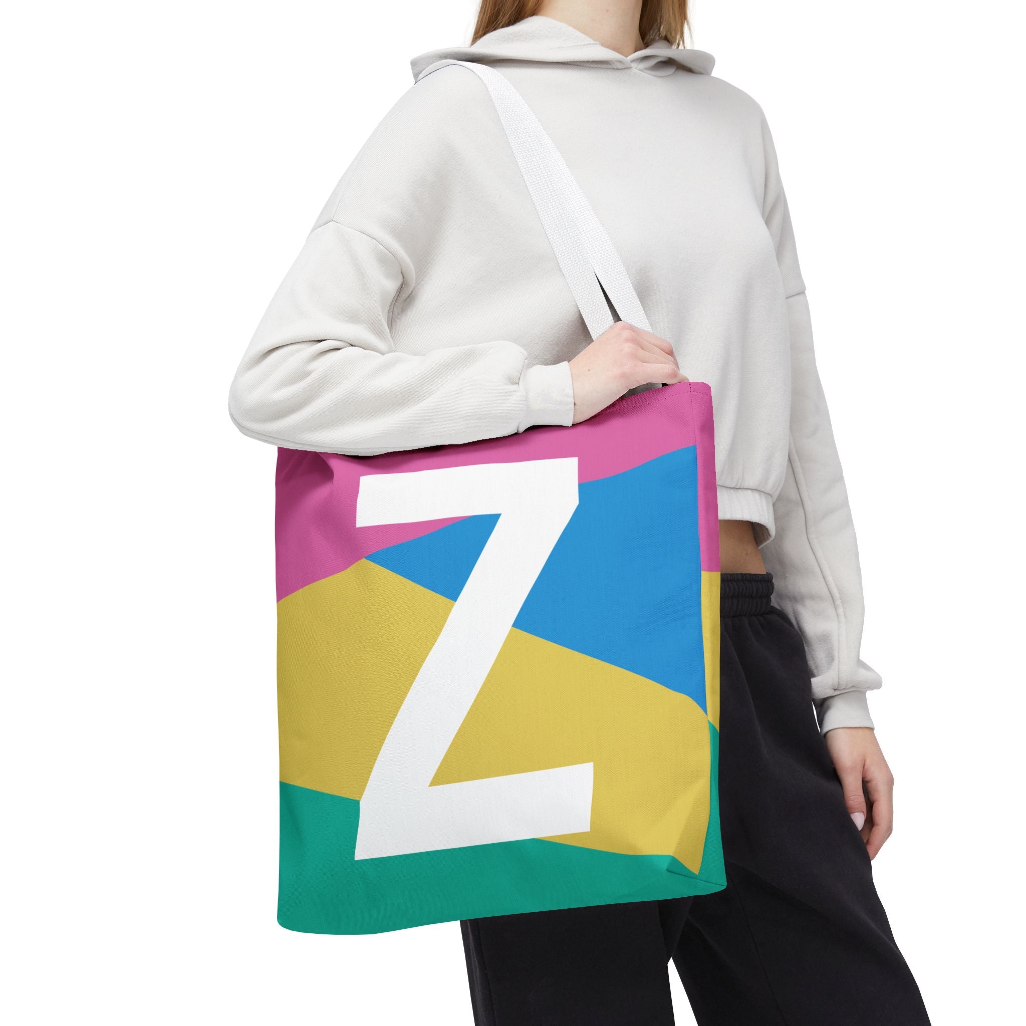Monogram 'Z' Colorblock Tote Bag — Personalized Initial Z Shoulder Tote