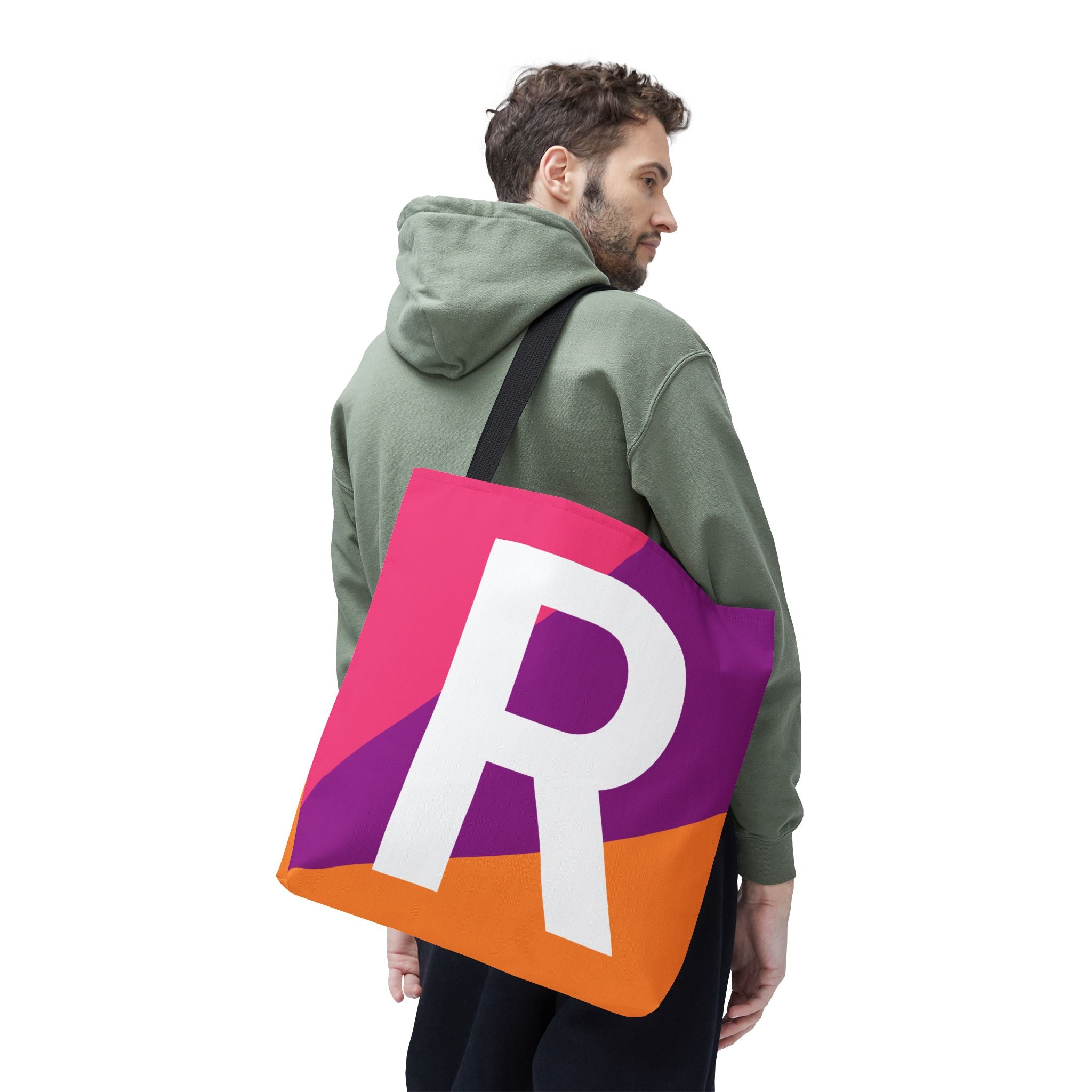 Monogram 'R' Colorblock Tote Bag — Personalized Initial R Shoulder Tote