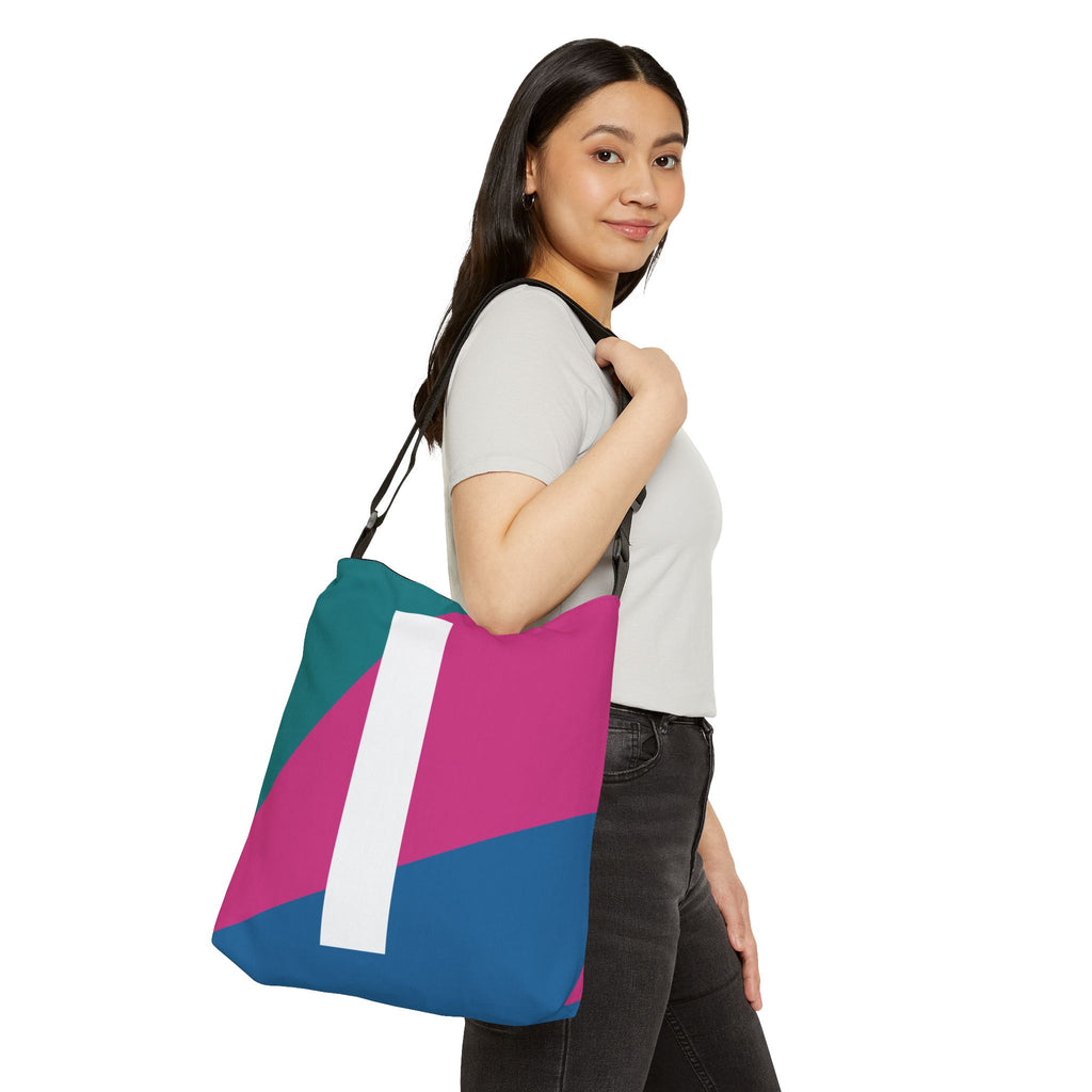 Initial Letter 'I' Colorblock Adjustable Tote Bag — Monogram Alphabet Shoulder Bag