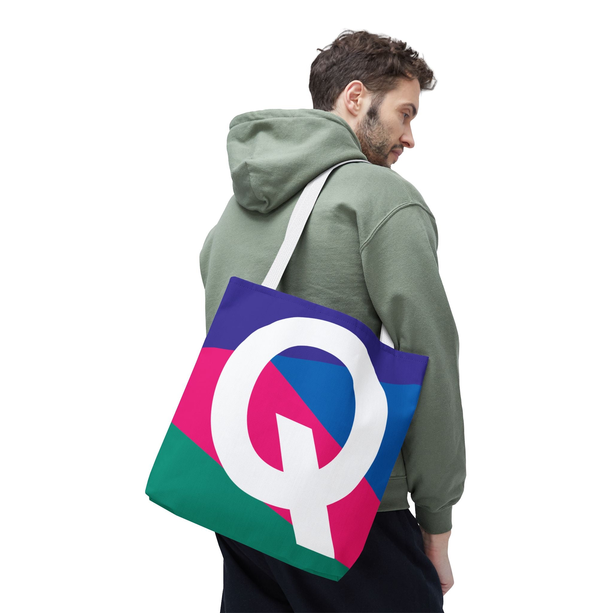Monogram 'Q' Colorblock Tote Bag — Personalized Initial Q Shoulder Tote