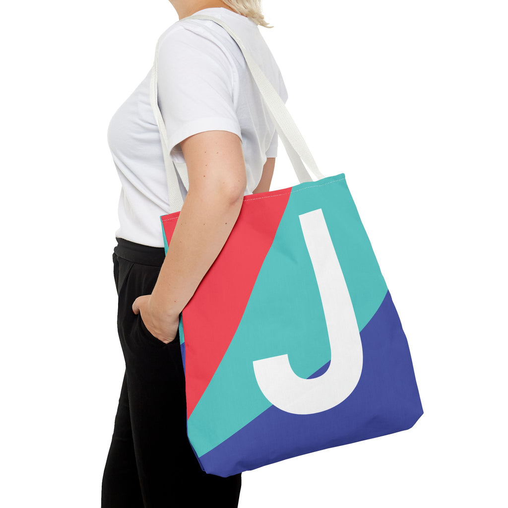 Monogram 'J' Colorblock Tote Bag — Personalized Initial J Shoulder Tote