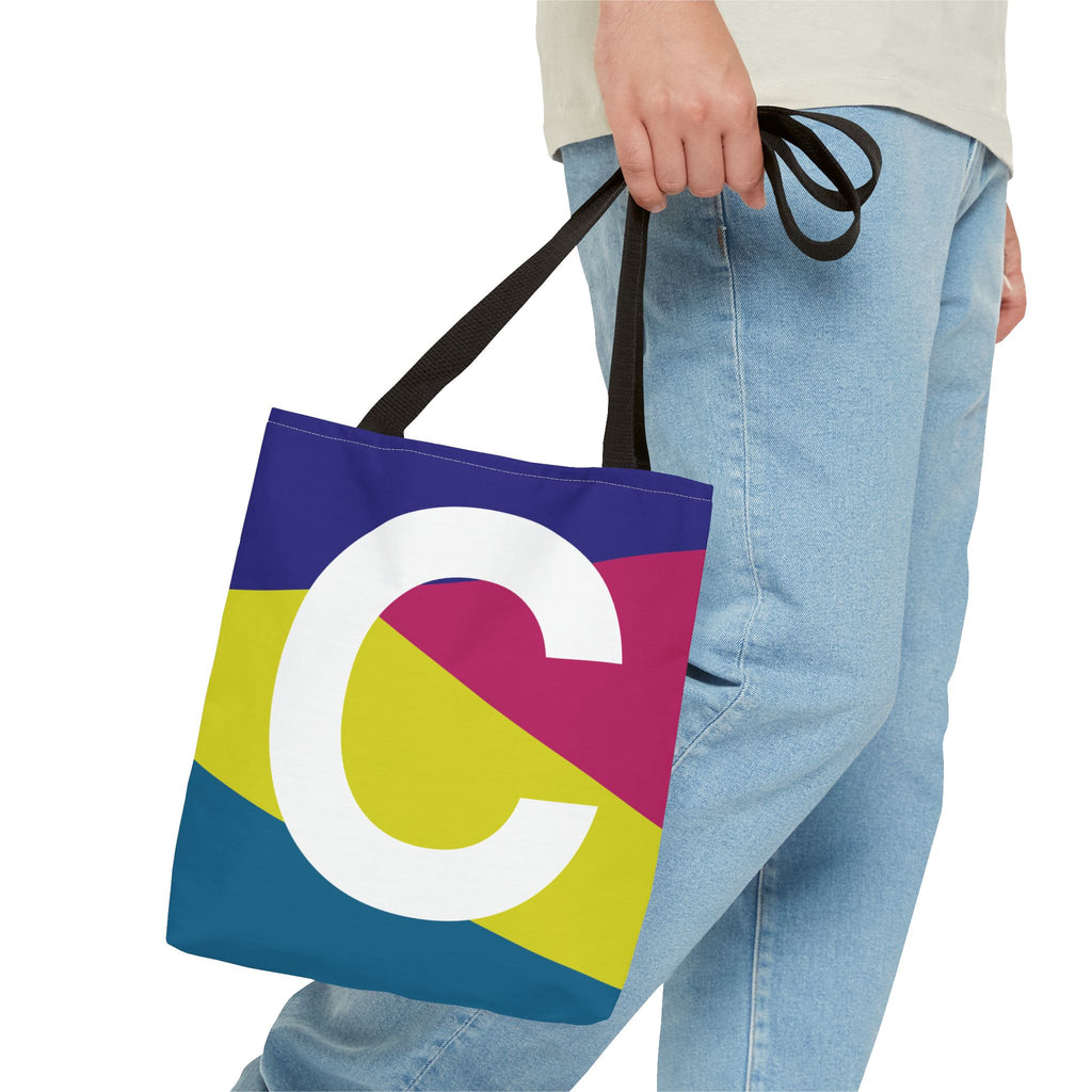 Monogram 'C' Colorblock Tote Bag — Personalized Initial C Shoulder Tote