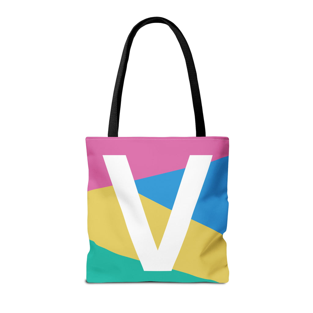 Monogram 'V' Colorblock Tote Bag — Personalized Initial V Shoulder Tote