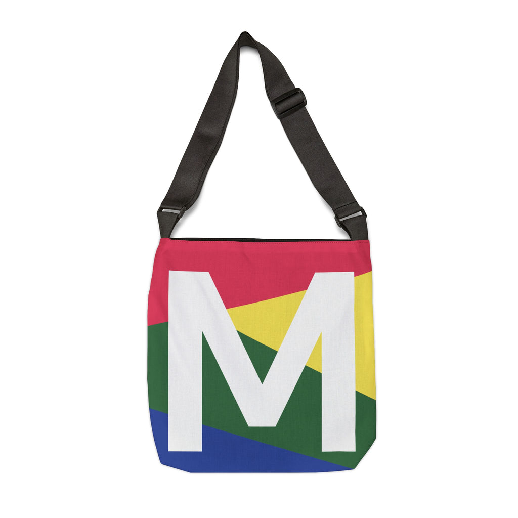 Initial Letter 'M' Colorblock Adjustable Tote Bag — Monogram Alphabet Shoulder Bag