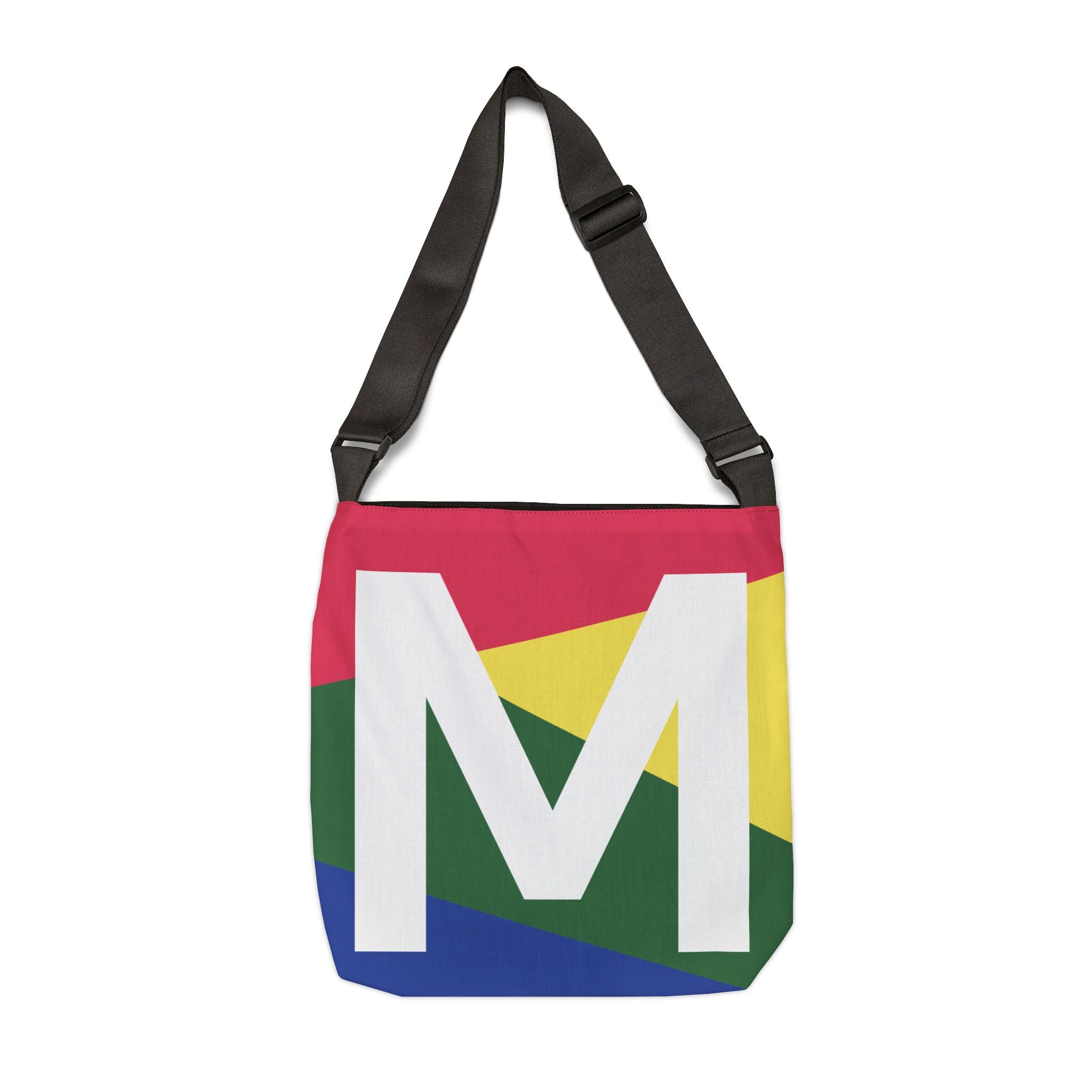 Initial Letter 'M' Colorblock Adjustable Tote Bag — Monogram Alphabet Shoulder Bag