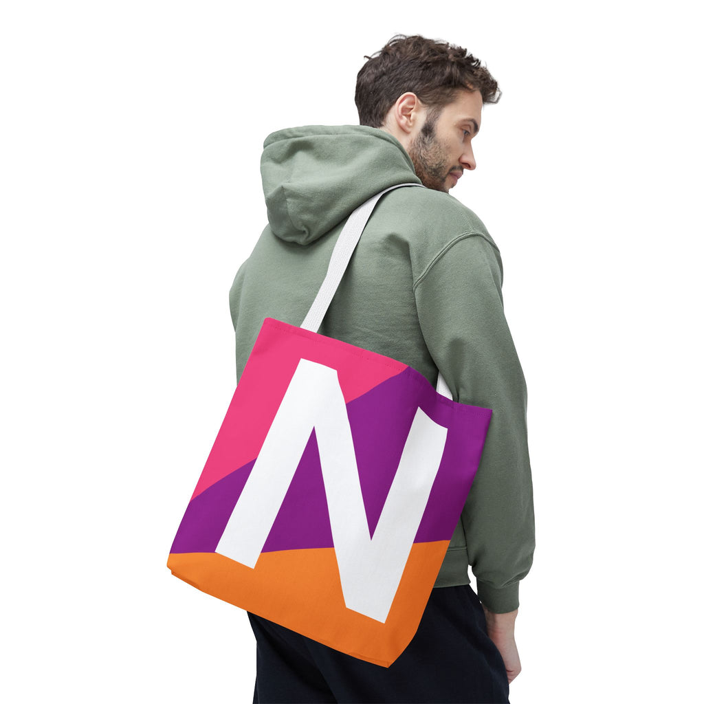 Monogram 'N' Colorblock Tote Bag — Personalized Initial N Shoulder Tote