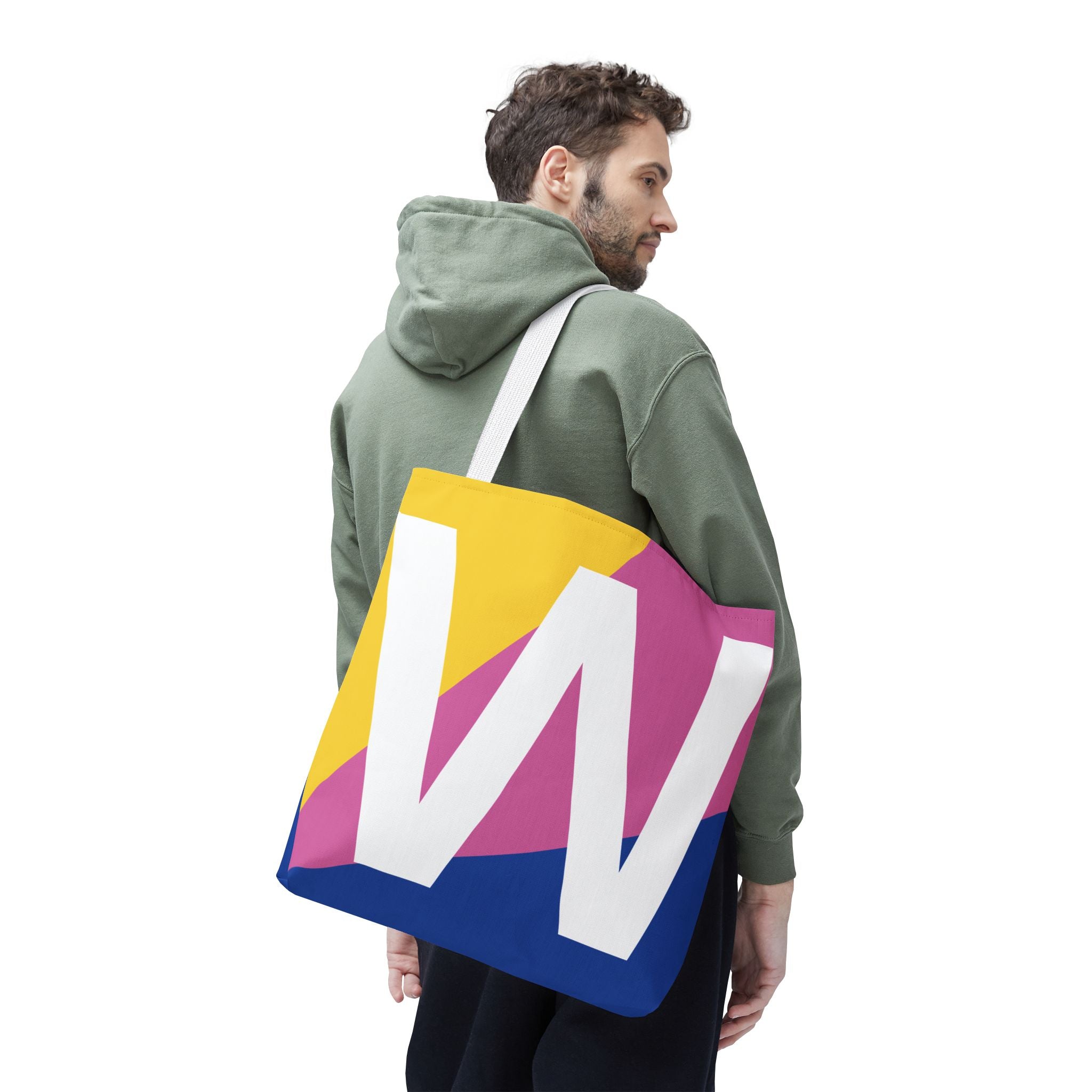 Monogram 'W' Colorblock Tote Bag — Personalized Initial W Shoulder Tote